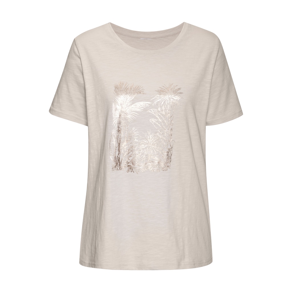 Vivance T-Shirt »mit goldfarben schimmerndem Folienprint«, aus weicher Baumwoll-Qualität