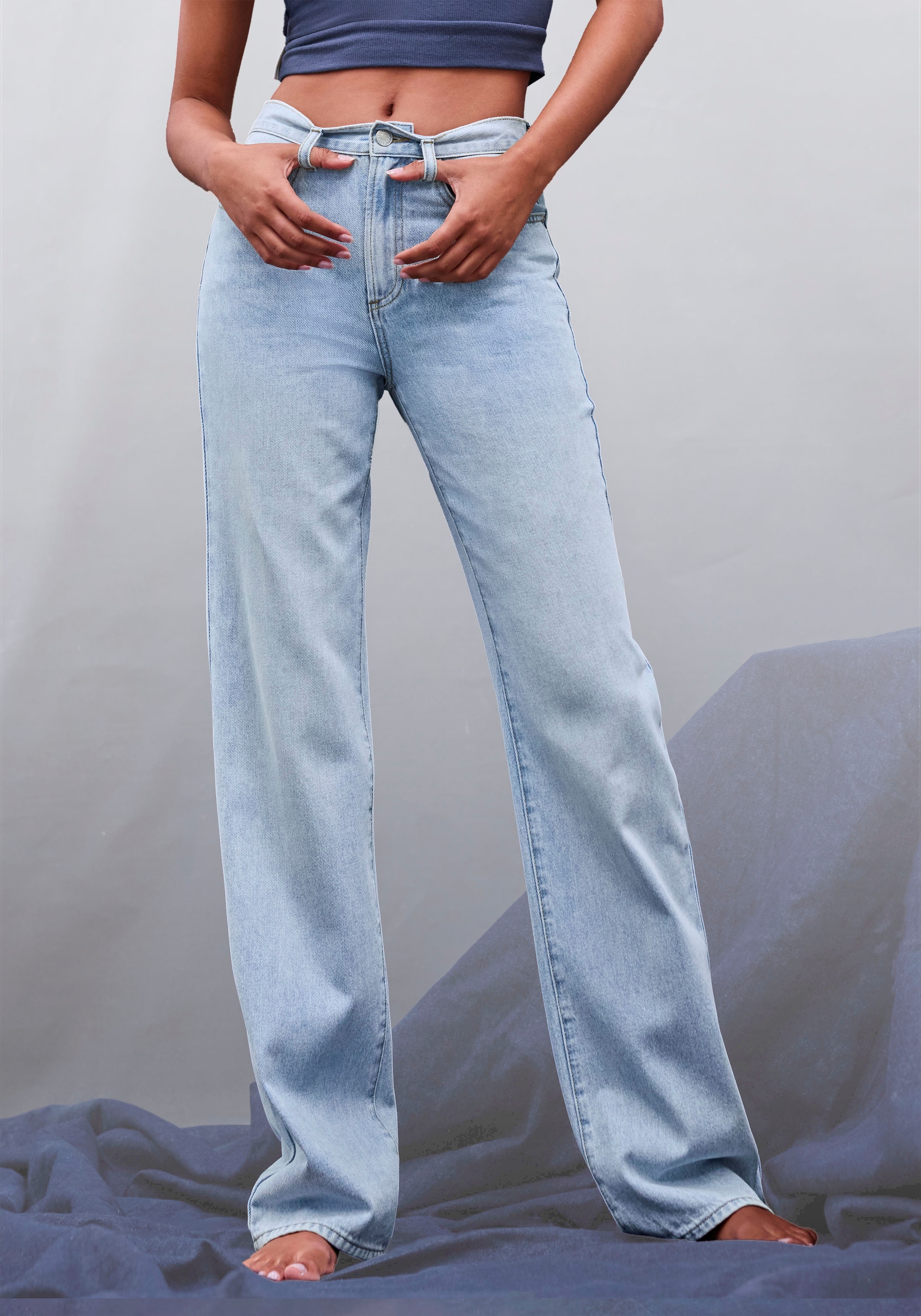 LASCANA Weite Jeans, mit hohem Bund und 5-Pocket-Style, Wide-Leg Jeans