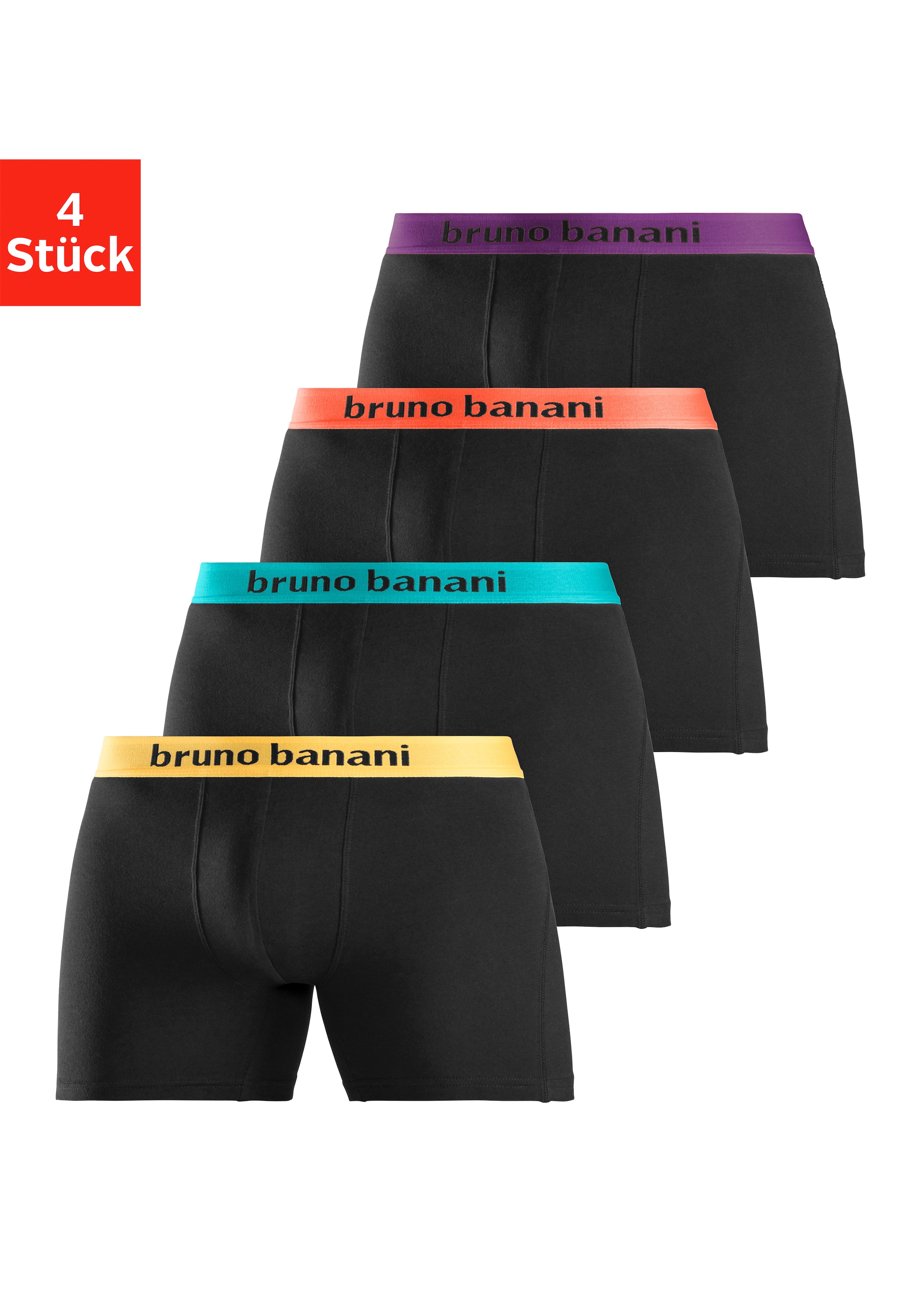 Bruno Banani Boxer »Boxershorts für Herren« Packung, 4 Stk. mit längerem Bein und auffälligen Logobund