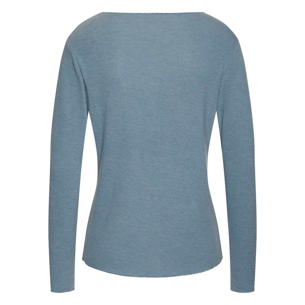 LASCANA Langarmshirt »mit feiner Glitzereinfassung«, aus weichem Viskose-Feinstrick