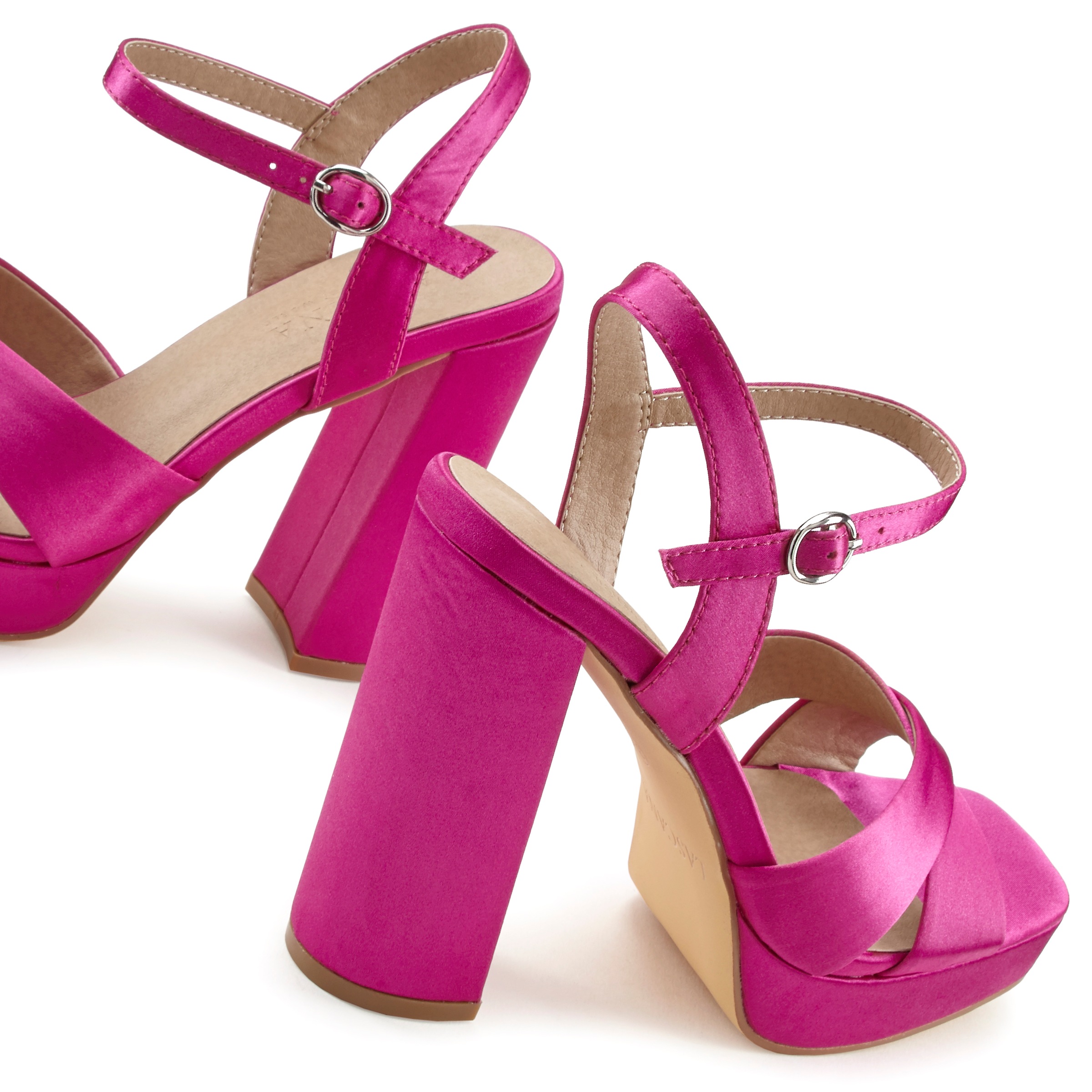 LASCANA Riemchensandalette, High Heel Sandale mit Plateau & Blockabsatz in Satin Optik VEGAN