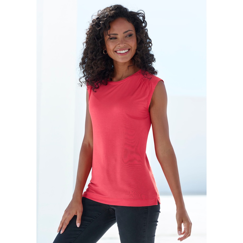 LASCANA Shirttop »mit Schulterraffung«, aus weichem Viskose-Stretch