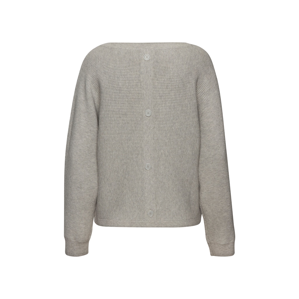 LASCANA Rundhalspullover, mit Zierknöpfen hinten, lockerer Strickpullover