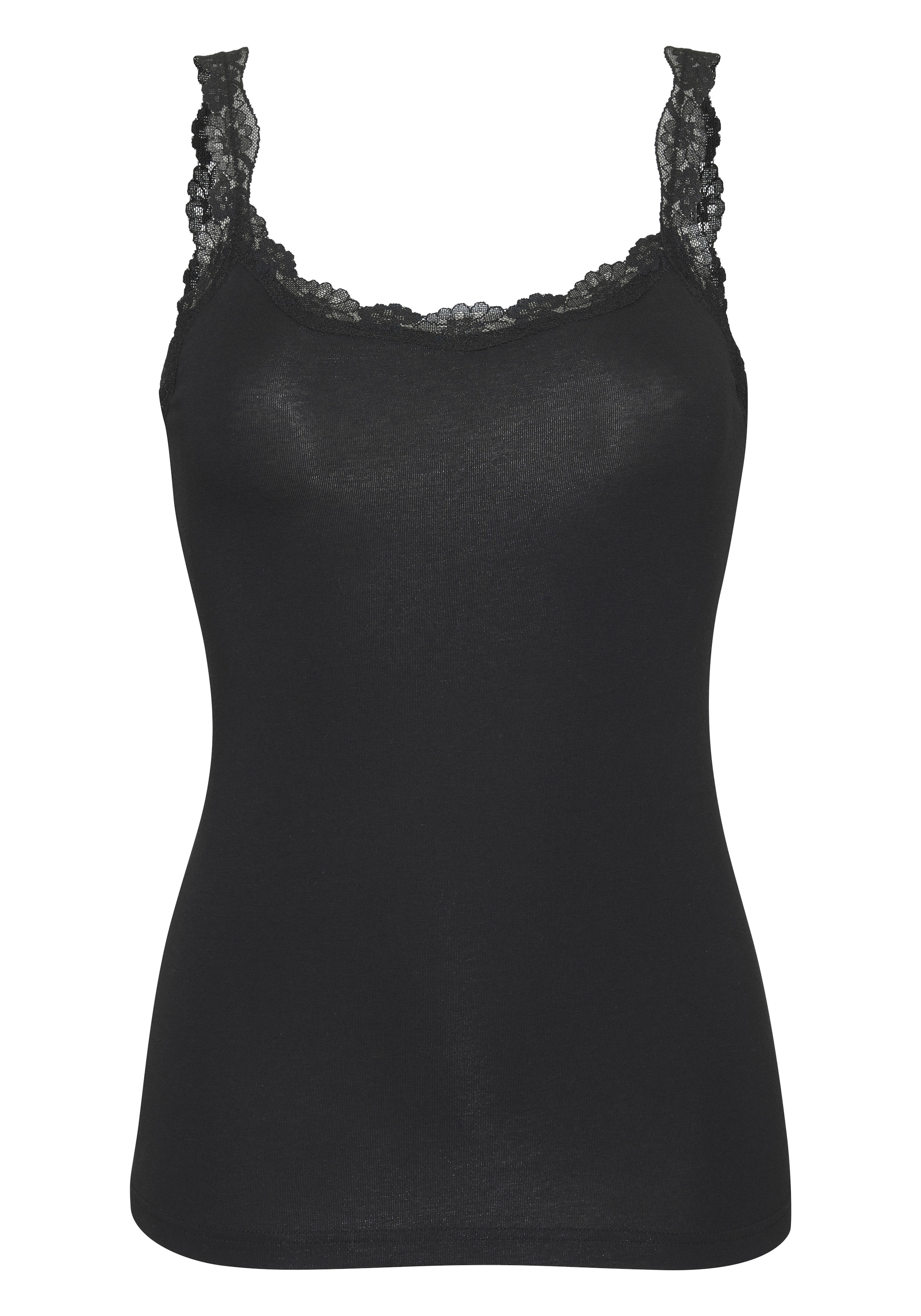 LASCANA Unterhemd 2er-Pack,  aus elastischer Baumwolle mit zarter Spitze, Spaghettiträger-Top