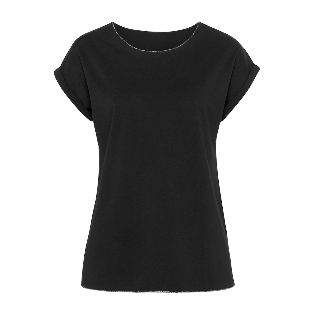 LASCANA Rundhalsshirt »mit eleganten Glitzerabschlüssen«, aus pflegeleichter Qualität
