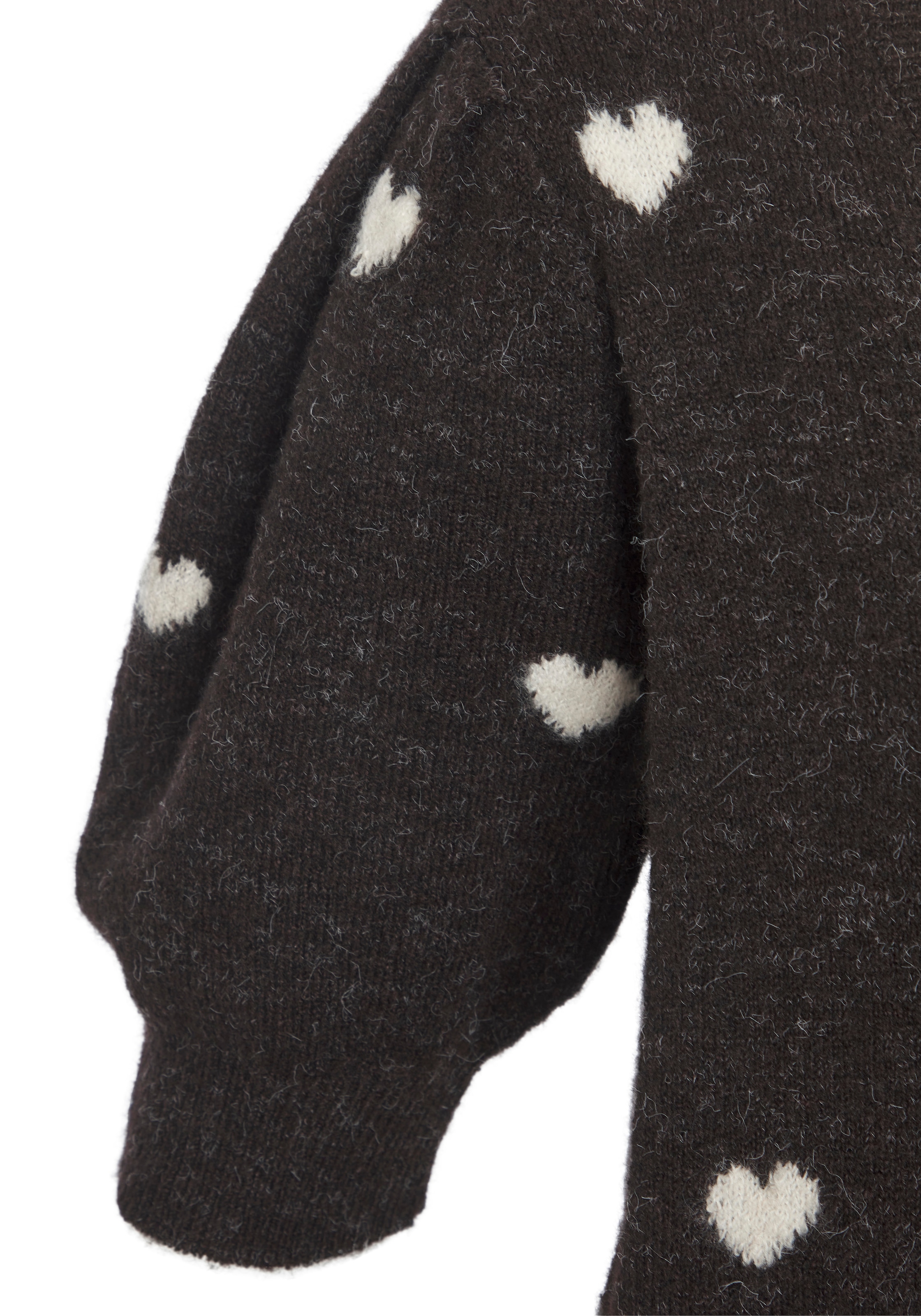 LASCANA Pull à manches courtes »mit Herzmuster, V-Pullover mit kurzen Puffärmeln« pull en maille douillet avec cœurs, pull jacquard motif cœur