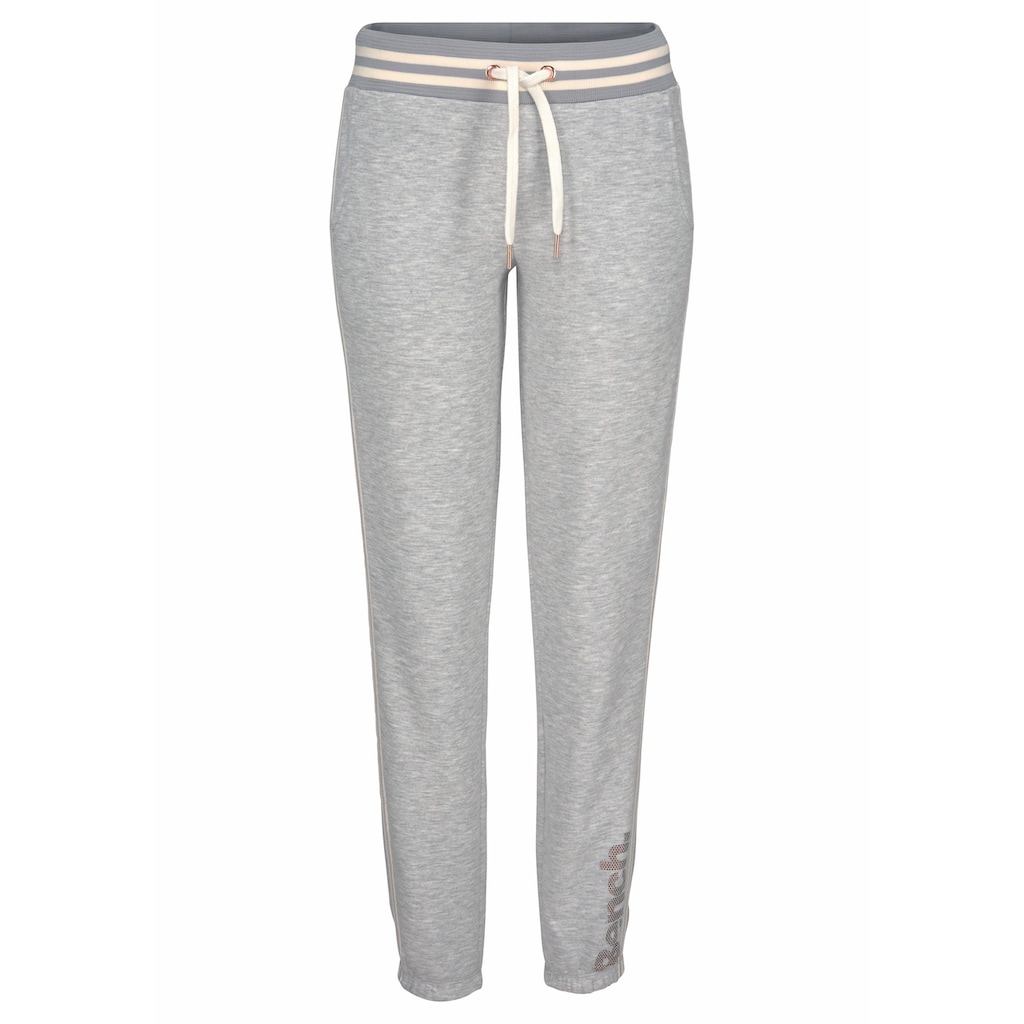 Bench. Relaxhose, mit gestreiftem Bund und Glanzprint, Loungewear, Loungeanzug