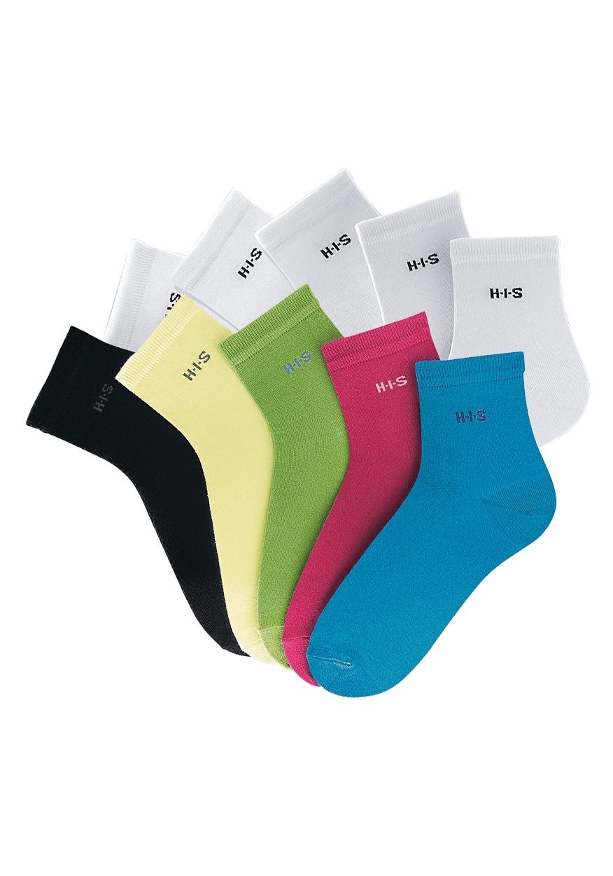 H.I.S Kurzsocken "Damen Kurzschaft Söckchen Halbsocken Baumwolle" Packung, 10 Stk. tlg. aus leichter atmungsaktiver Qualität