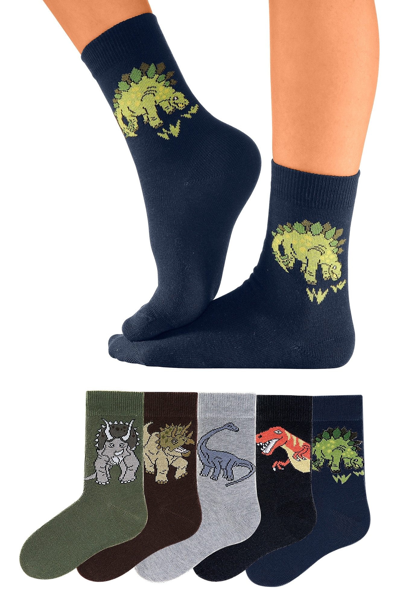 H.I.S Chaussettes »Kindersocken Jugendliche Motivsocken« Paquet, 5 Couple tlg. avec motifs de dinosaures