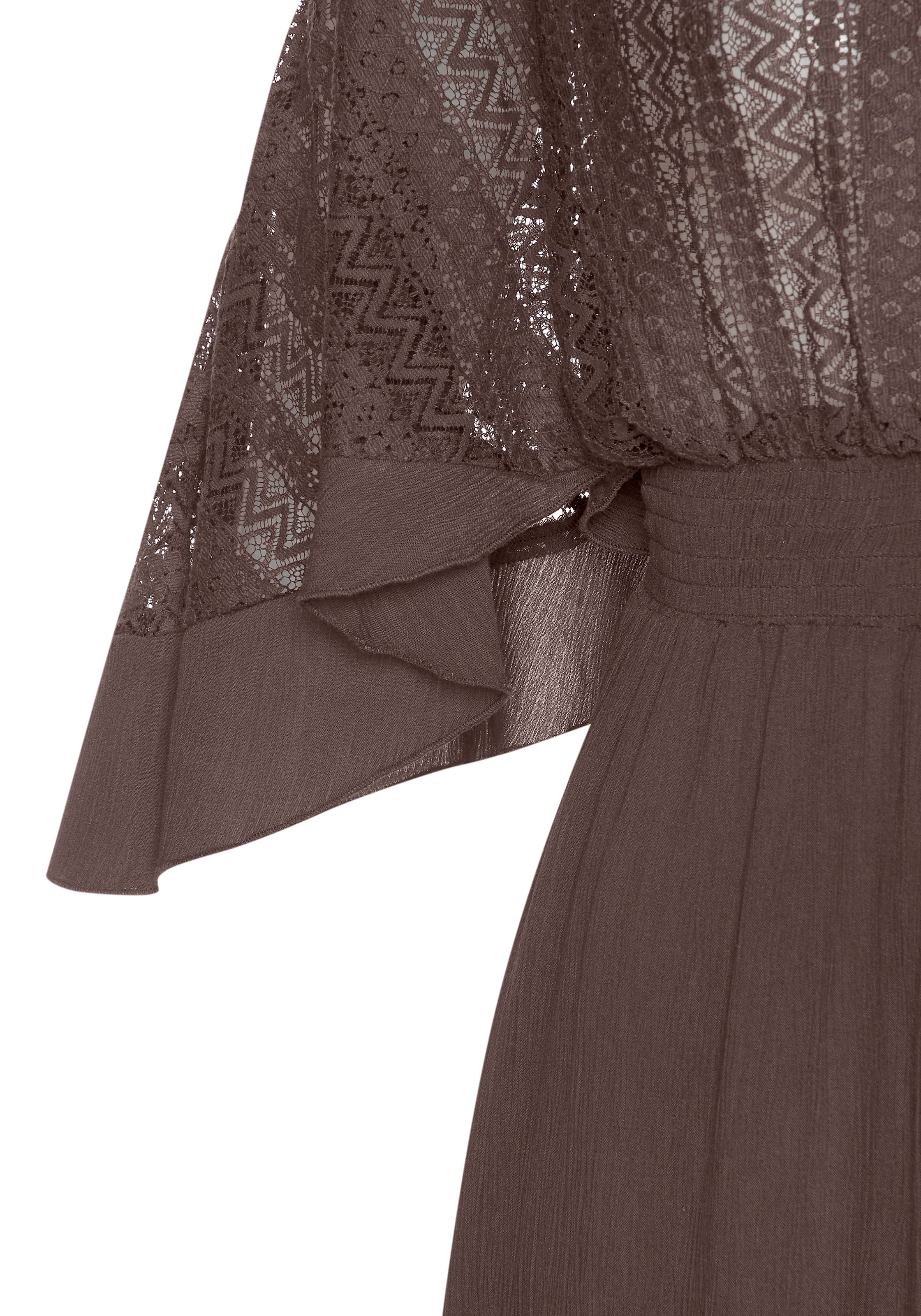 LASCANA Robe tunique »mit weiten Ärmeln, Oberteil aus Spitze, aus leichtem Viskose-Crepe« Sans poches Robe de plage, robe légère d'été, robe courte, robe bohème, festival