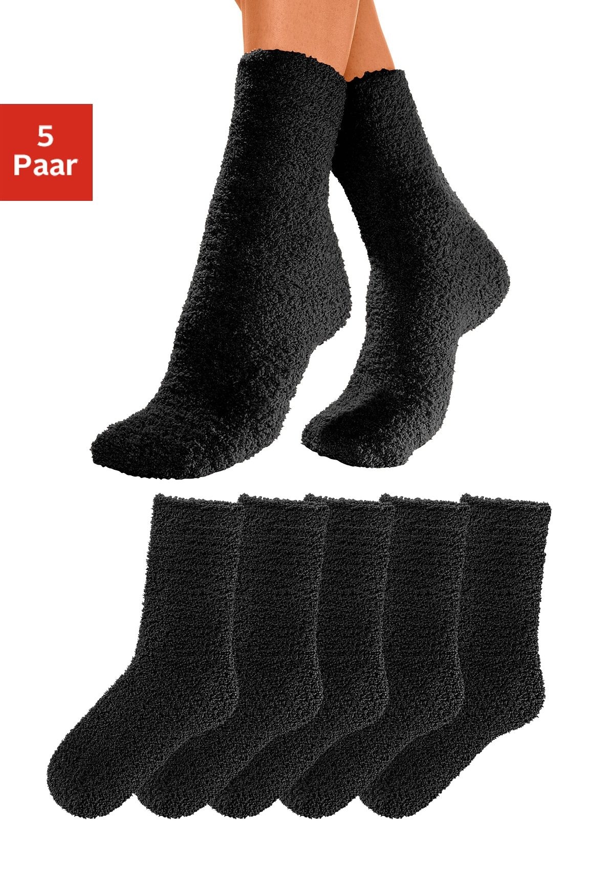 Lavana Kuschelsocken Packung, 5 Stk. tlg. ideal als Hausschuhersatz