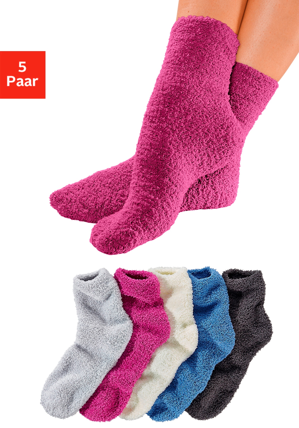 Lavana Kuschelsocken Packung, 5 Stk. tlg. ideal als Bettsocken