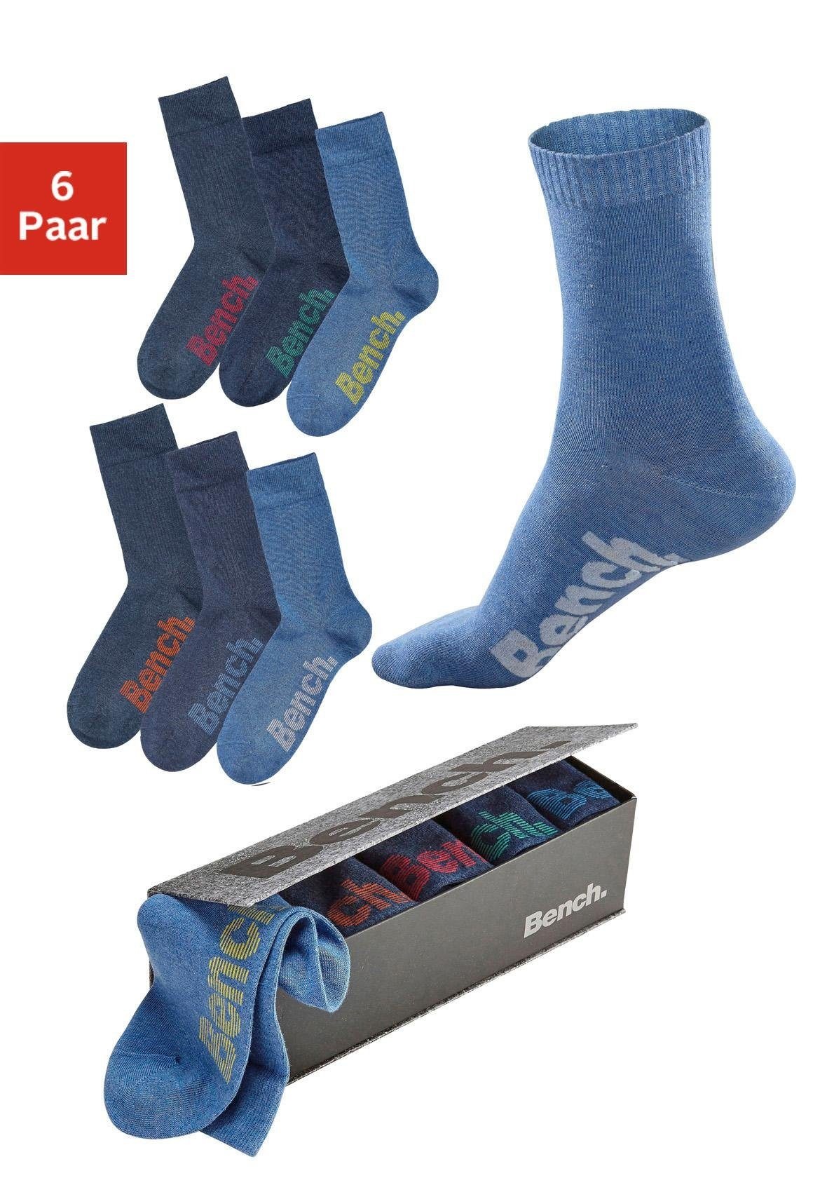 Bench. Socken Box, 6 Paar tlg. mit verschiedenfarbigen Logos