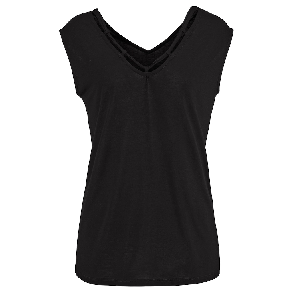 s.Oliver T-Shirt, mit Zierbändern am Ausschnitt, Kurzarmshirt, sommerlich