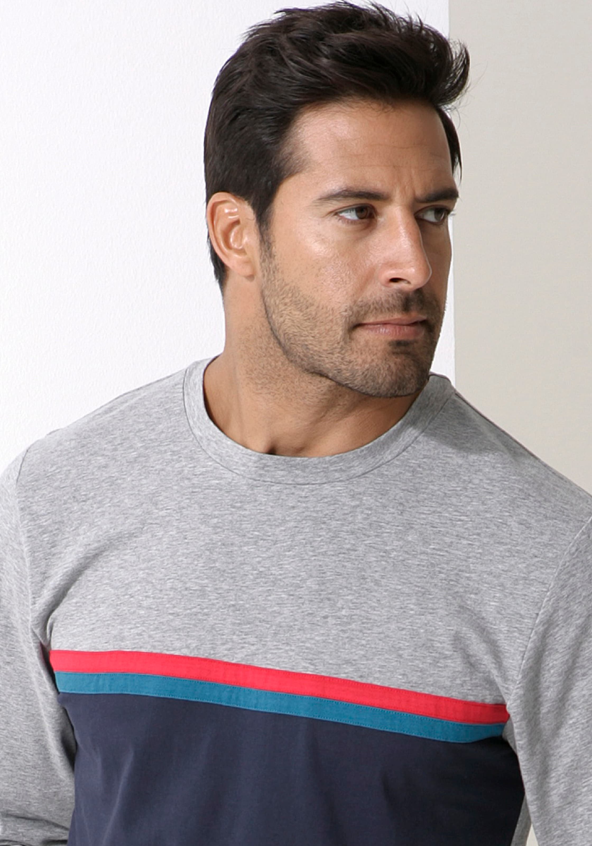 le jogger® Pyjama 1 Stück, 2 pièces Schlafanzug in langer Form mit kontrastfarbenen Streifen