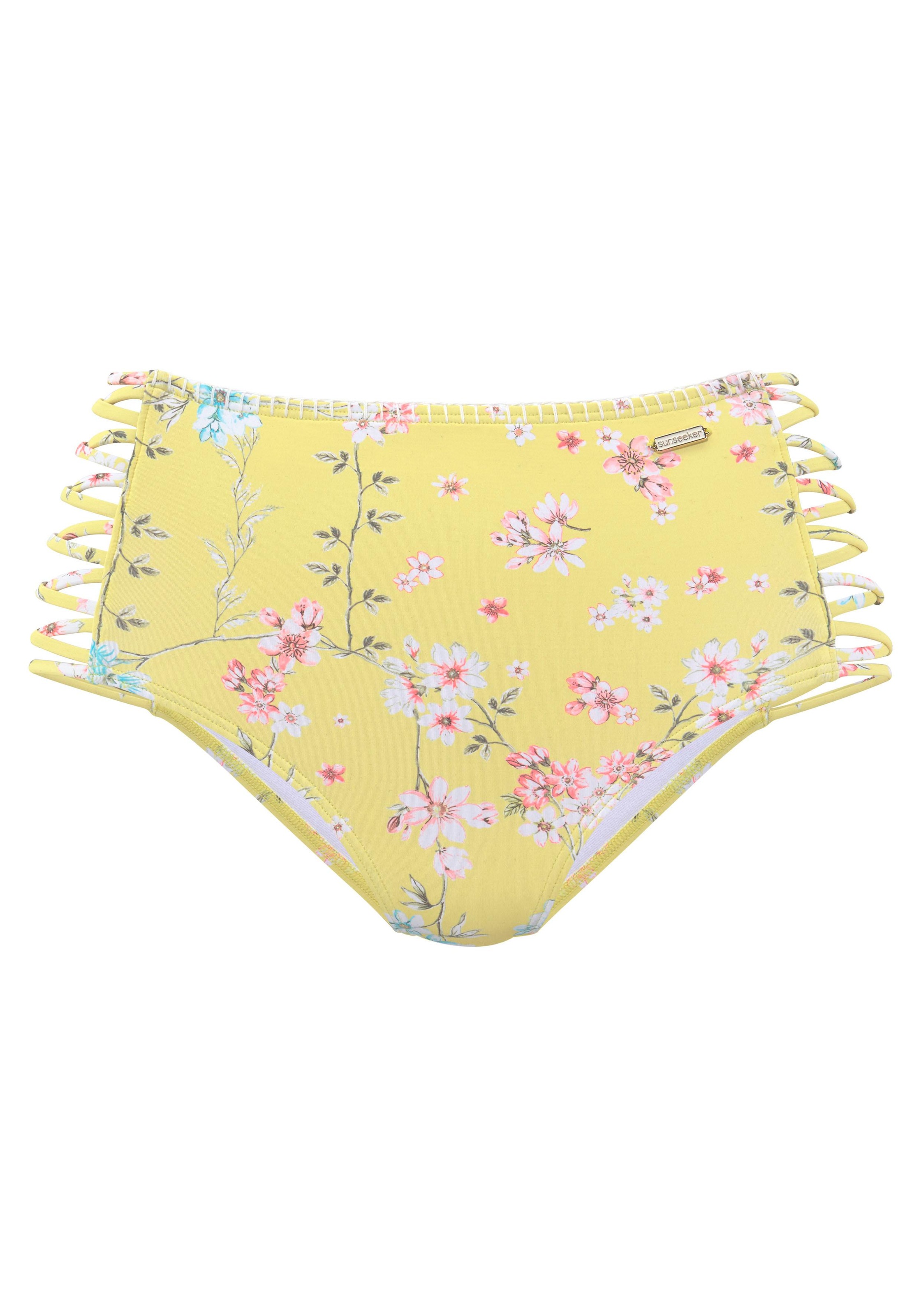 Sunseeker Highwaist-Bikini-Hose "Ditsy" mit Häkelkante und seitlichen Zierbändern