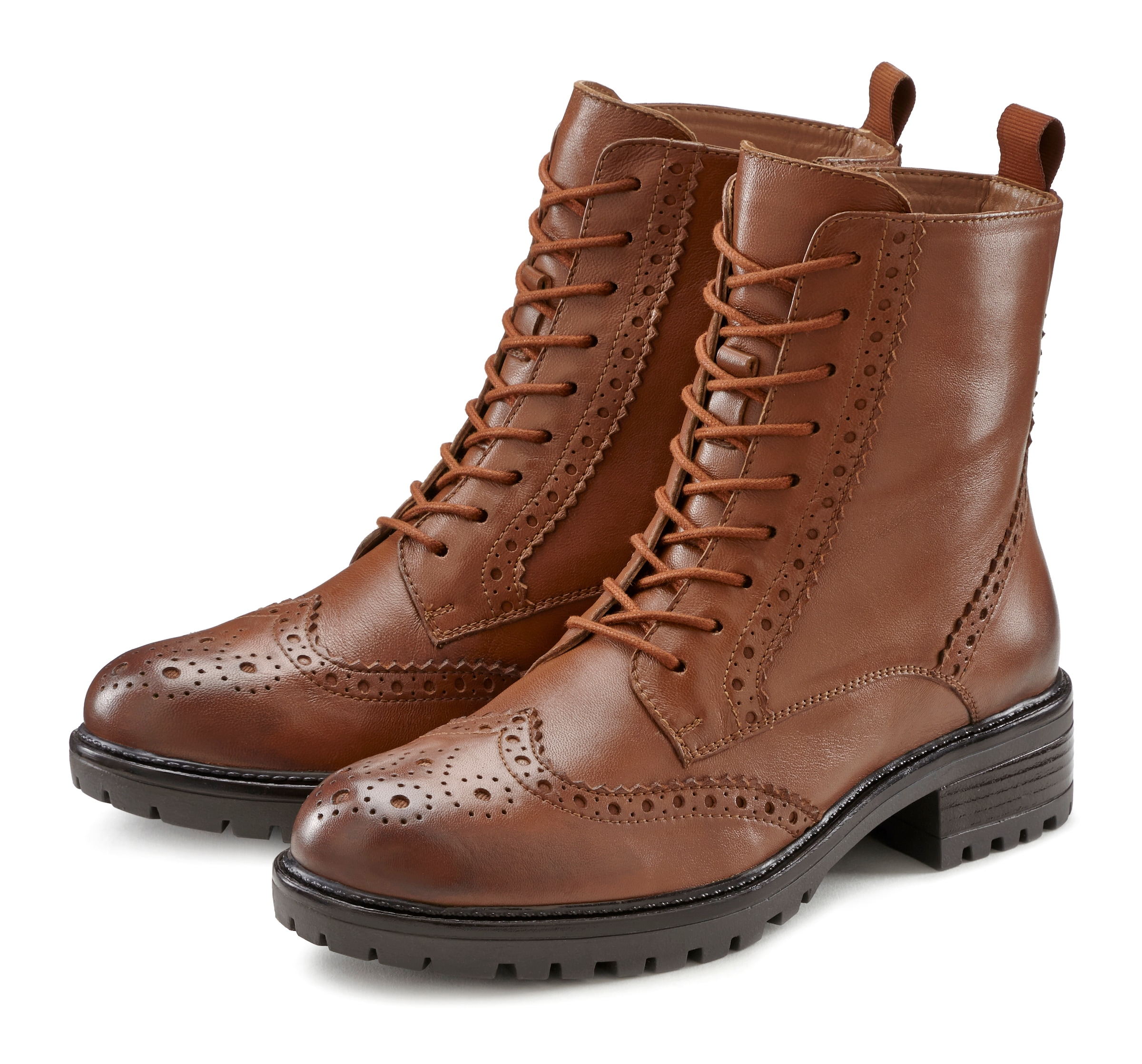 LASCANA Schnürboots, Schnürstiefelette, Ankle Boots, Leder, Schnüren & Reissverschluss