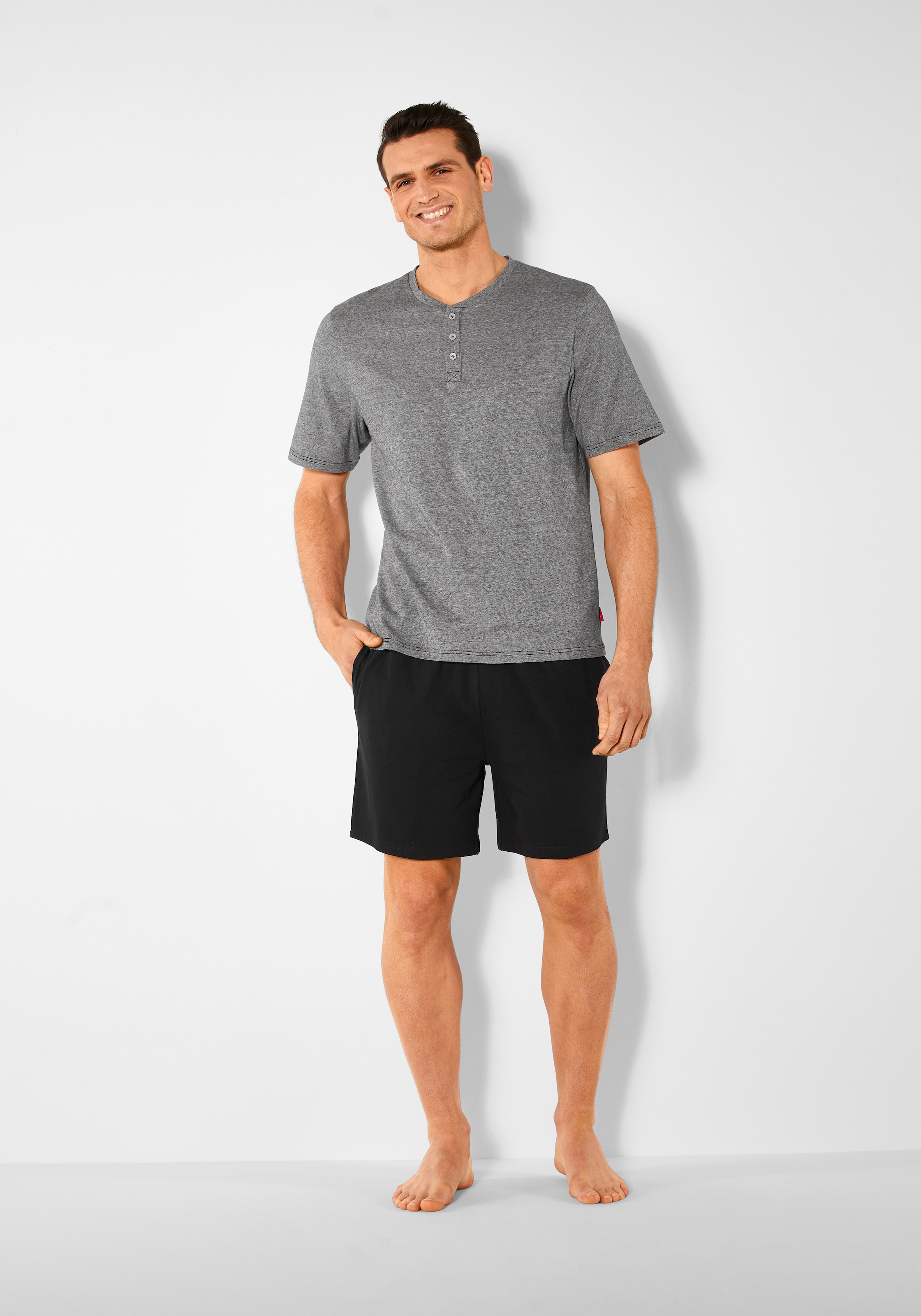 s.Oliver Pyjama 1 Stück, 2 tlg. Schlafanzug in Melange-Optik mit Knopfleiste