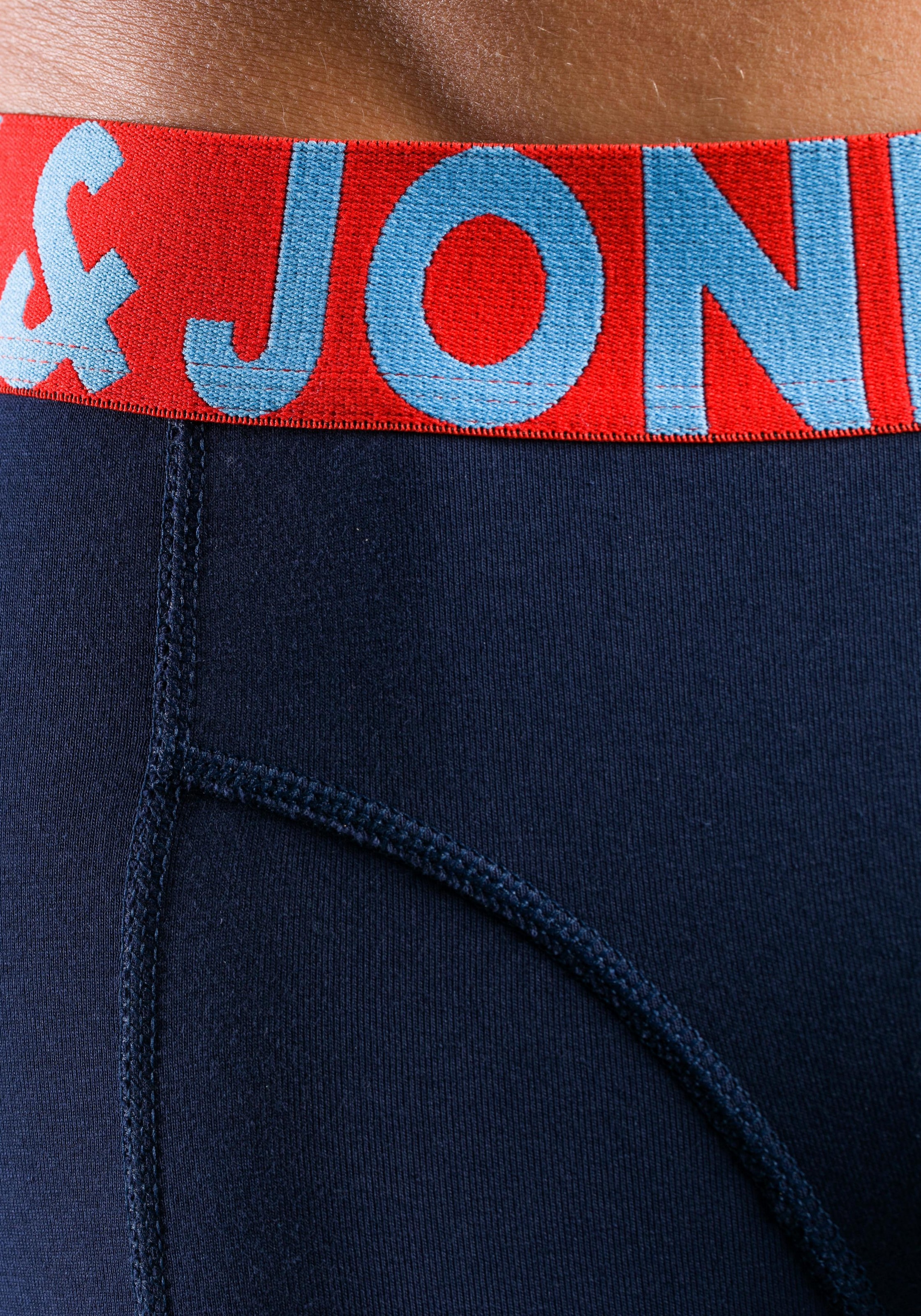 Jack & Jones Boxer »JACCRAZY im Dreierpack mit kontrastfarbenem Bund und Stretchkomfort«, 3 cuis unifarben mit Farbeinsatz, modisch, eng anliegend, Baumwollmischung
