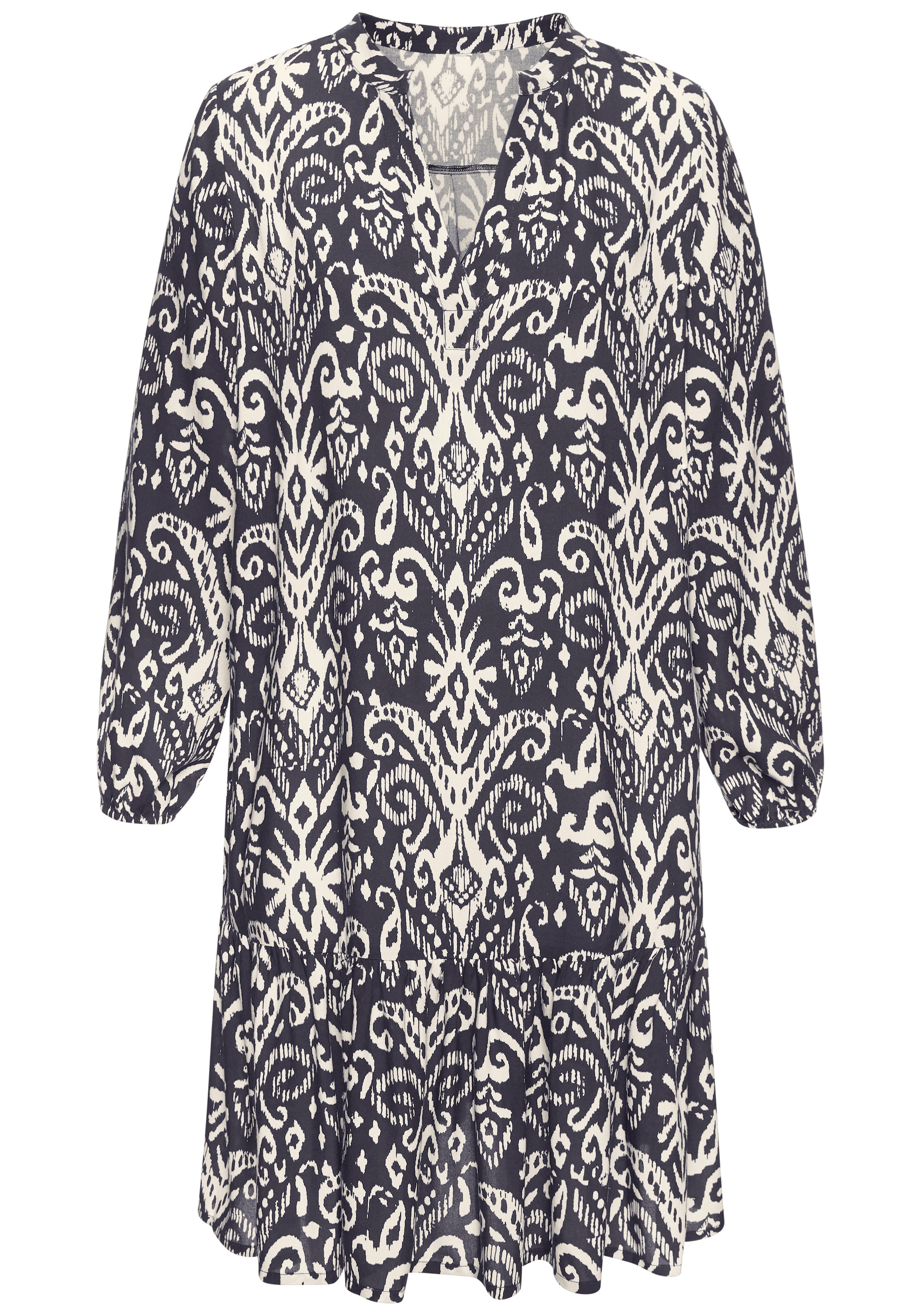 Vivance Longtunika, mit Volant am Saum, lockeres Blusenkleid im Boho-Style, Strandkleid