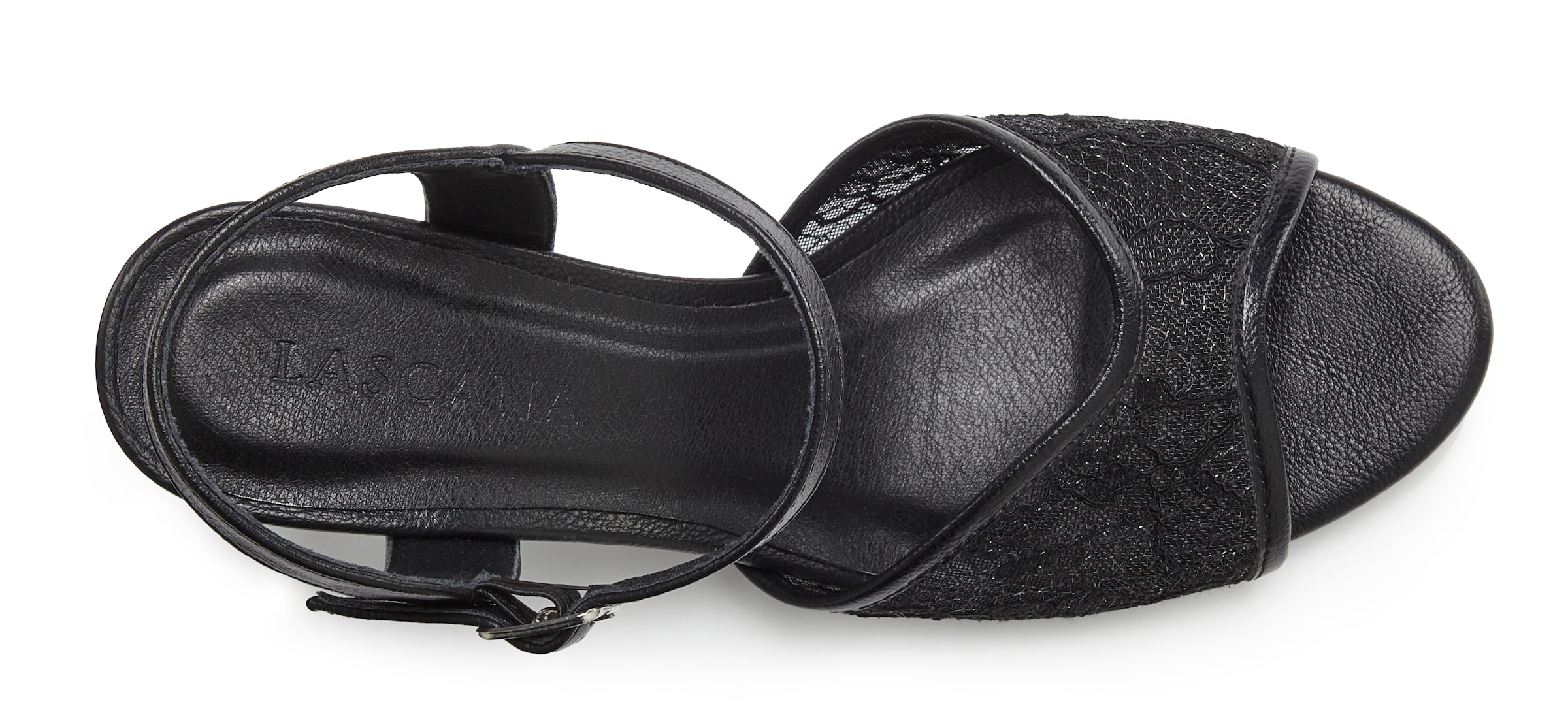 LASCANA Sandalette »Mid-Heel-Sandalette, Sandale, offener Schuh, Sommerschuh,«  NEU mit floralem Design und Spitzeneinsatz VEGAN