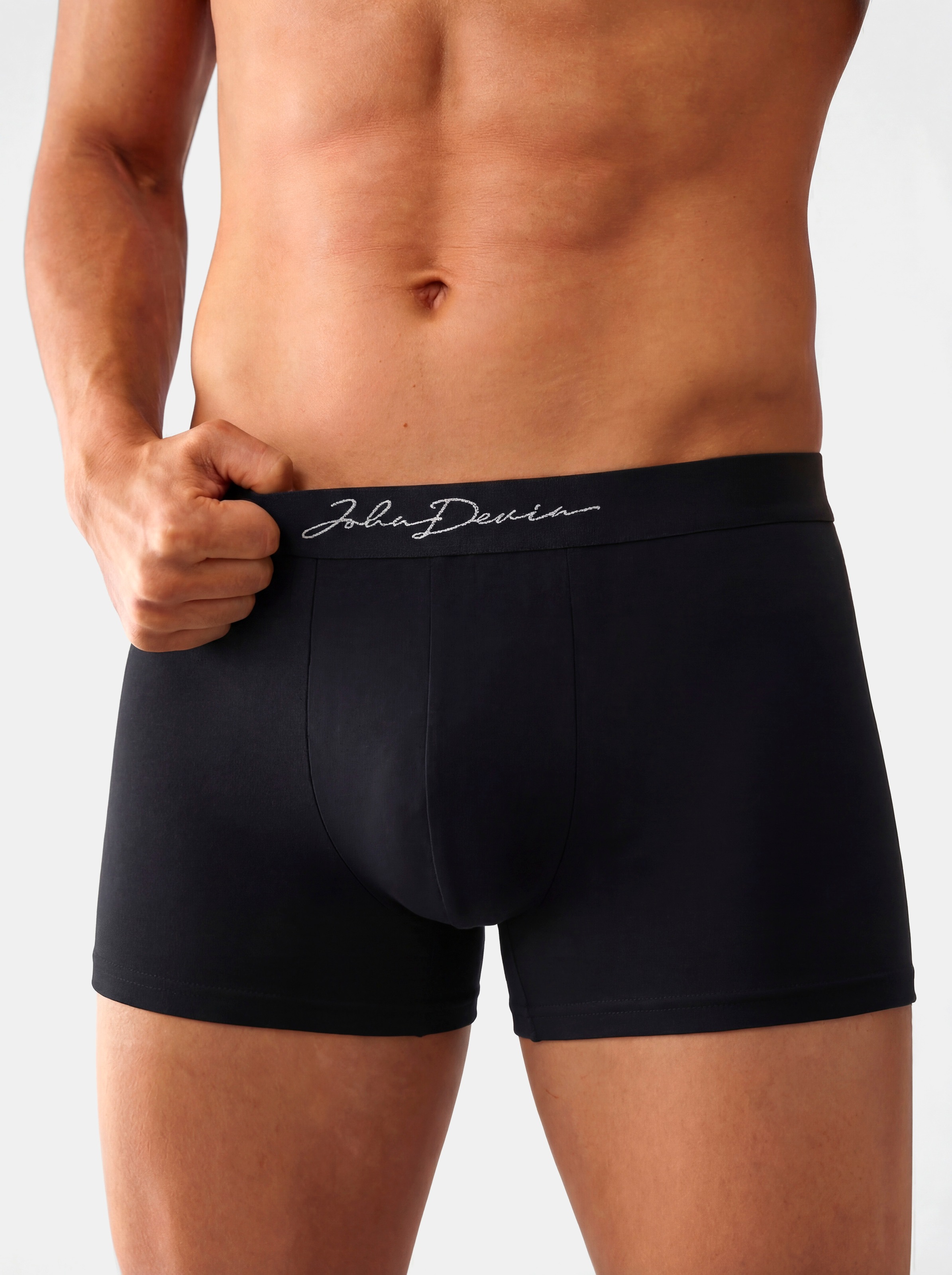 John Devin Boxer »Boxershorts für Herren« Paquet, 5 cuis avec joli lettrage à la taille, matière jersey, uni