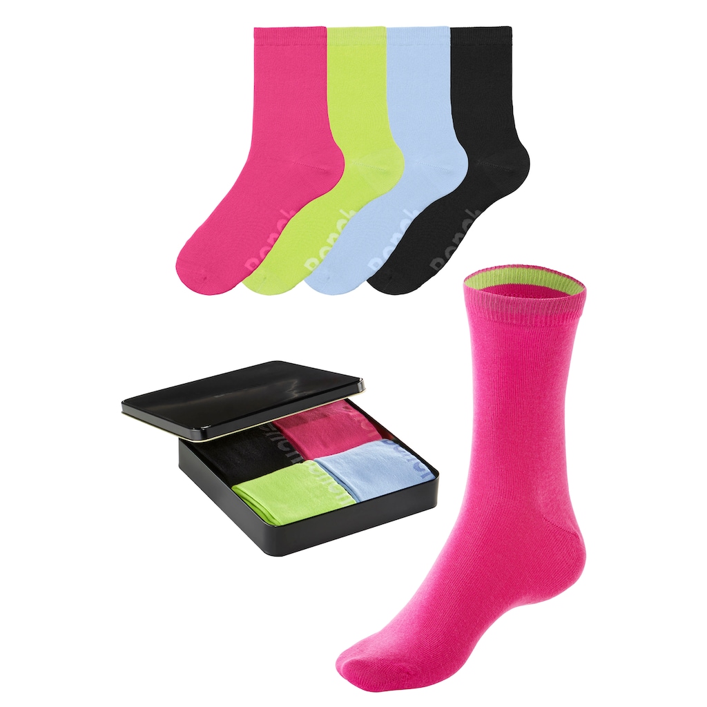 Bench. Socken, (Dose, 4 Paar), mit farbigen Innenbündchen, sortiert in edler Geschenkdose