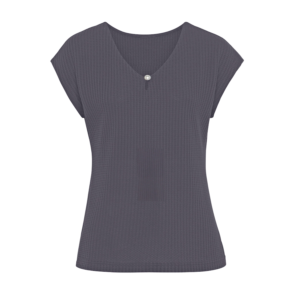 LASCANA Kurzarmshirt »mit Zierperle«, (2er-Pack), aus weicher Piqué-Qualität