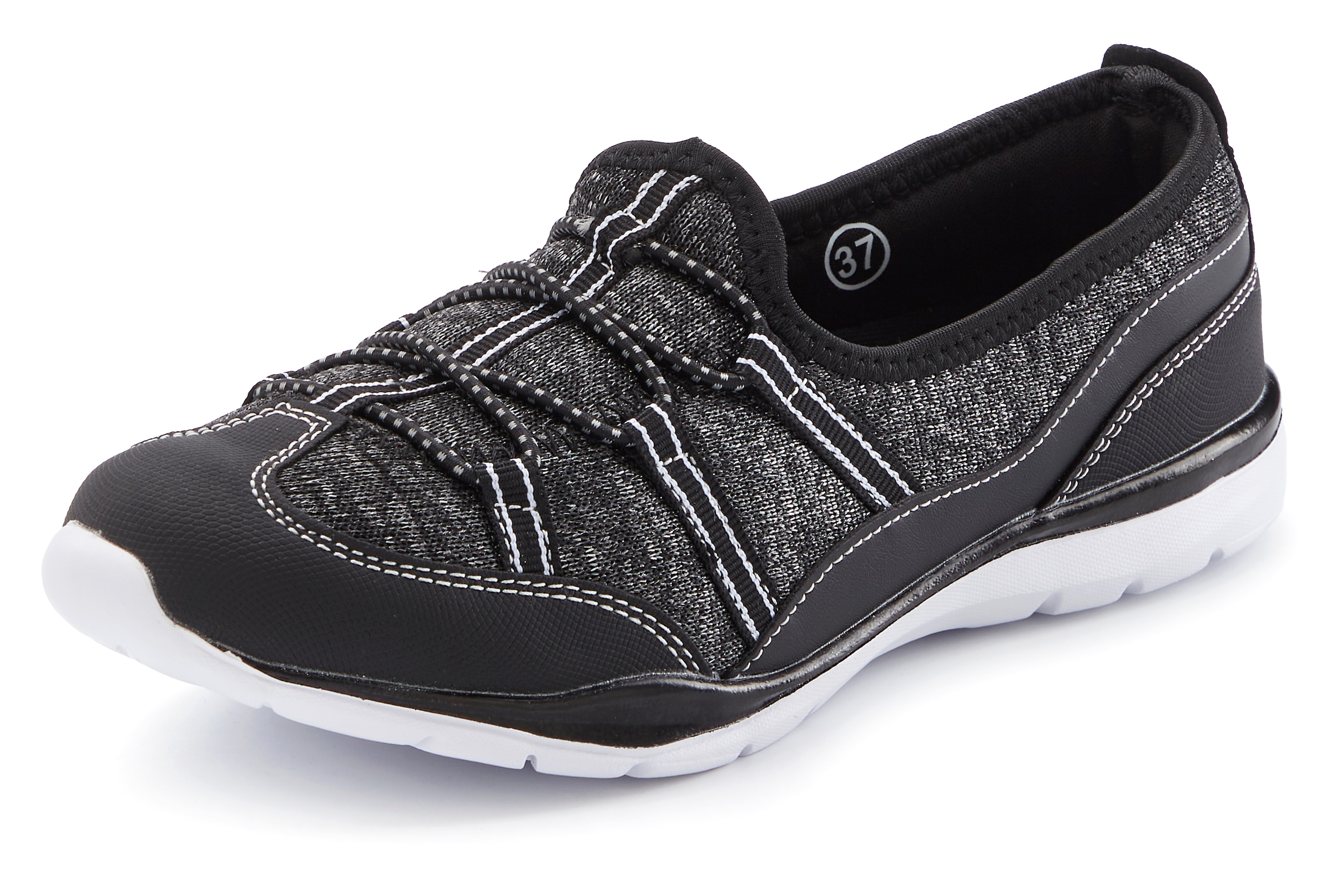 LASCANA Sneaker »Halbschuh, Freizeitschuh, Slipper,«, zum Reinschlüpfen mit elastischen Schnürbändern VEGAN