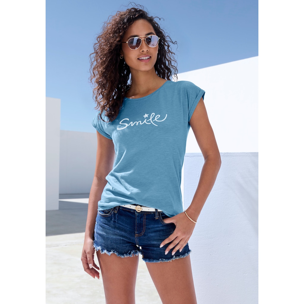 Beachtime T-Shirt »mit Frontdruck "Smile"«, aus weicher Baumwoll-Qualität