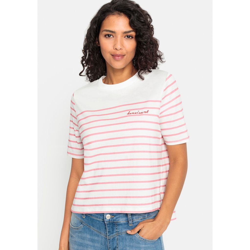 LASCANA T-Shirt, mit Streifen, Kurzarmshirt aus Baumwolle, schlanke Optik, Basic