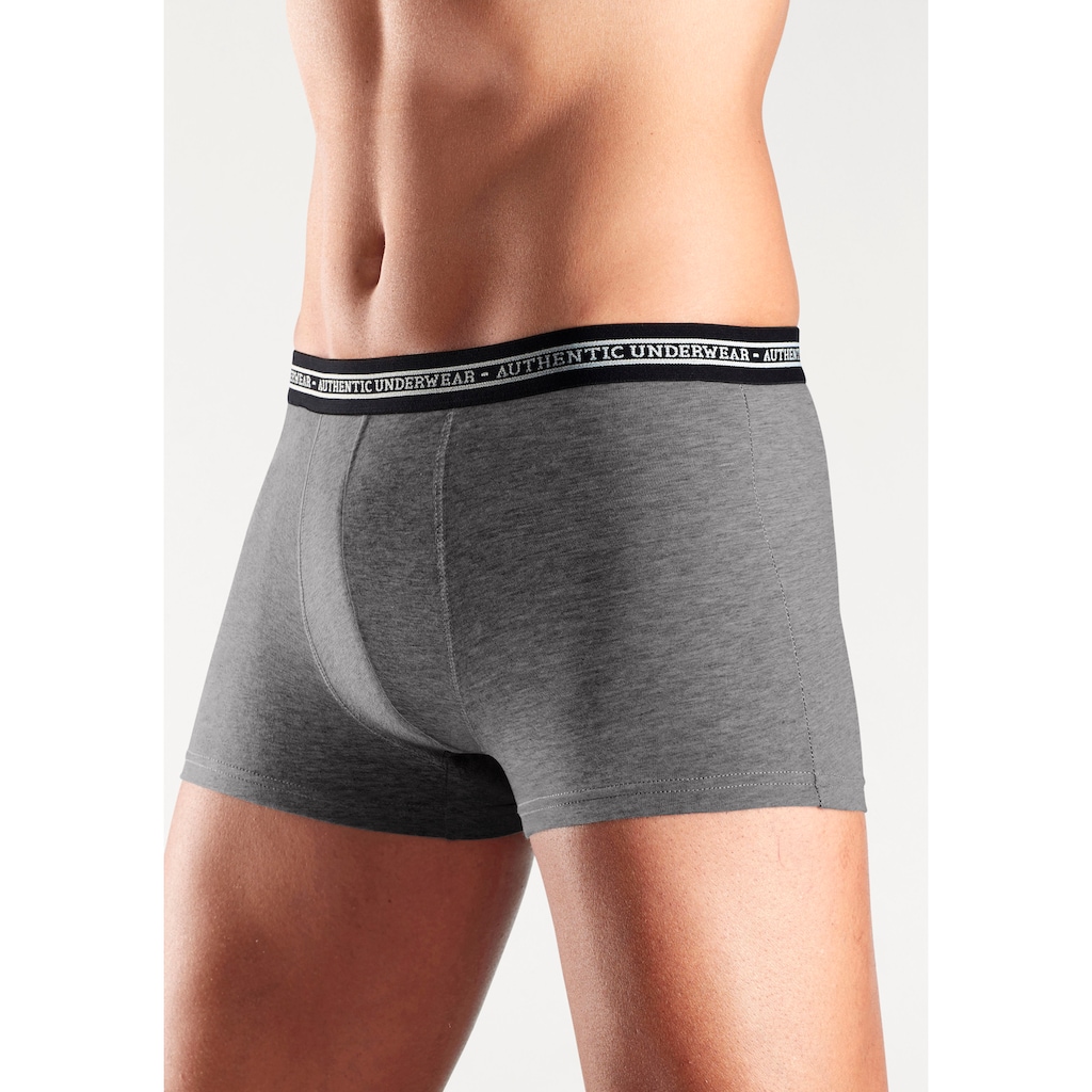 AUTHENTIC UNDERWEAR Boxer »Boxershorts für Herren«, (Packung, 4 St.), schwarzer Webbund mit Logoschriftzug