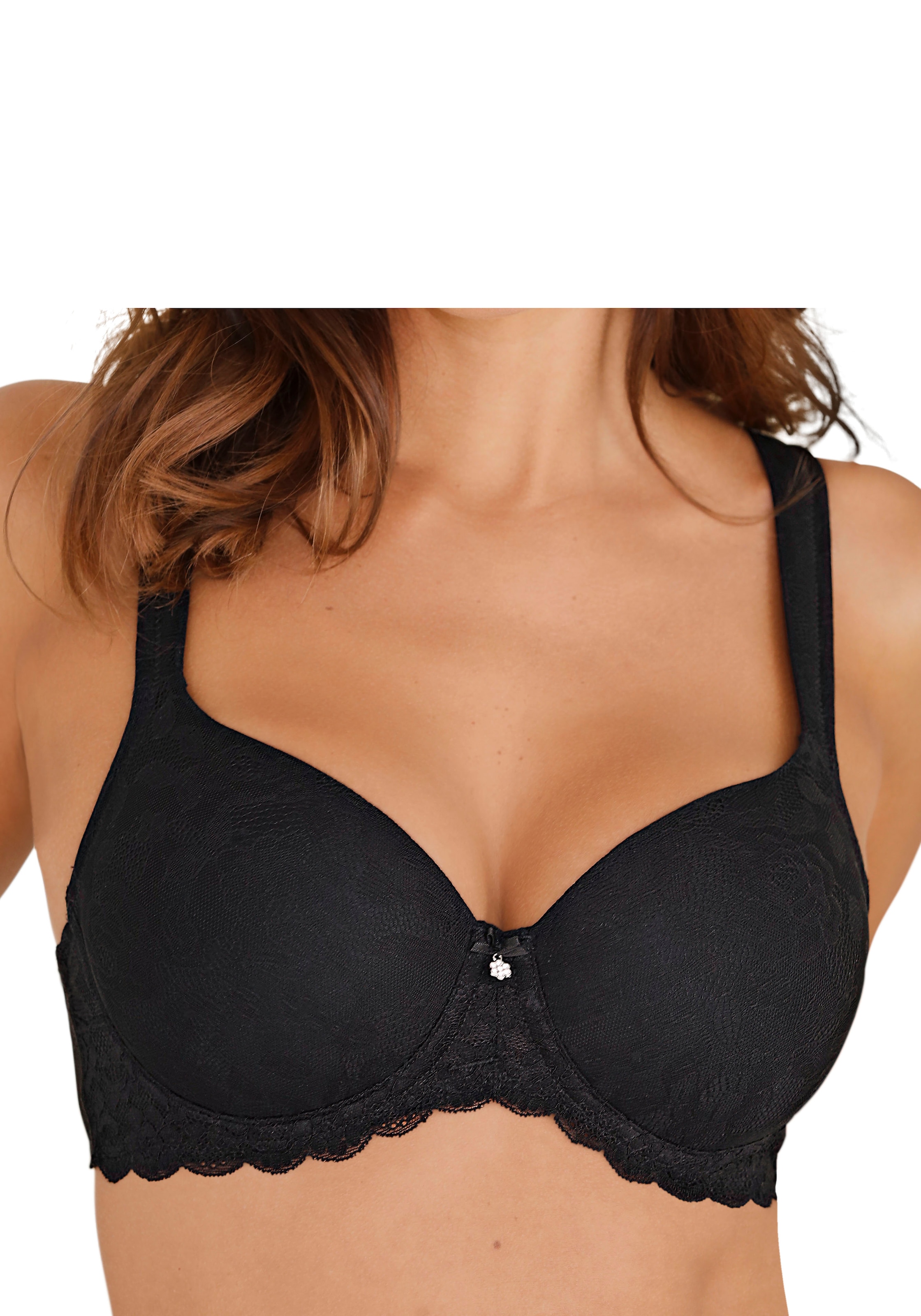 LASCANA Schalen-BH », BH mit Bügel, T-Shirt-BH mit Spitze« mit breiten Trägern, grosse Grössen, Dessous