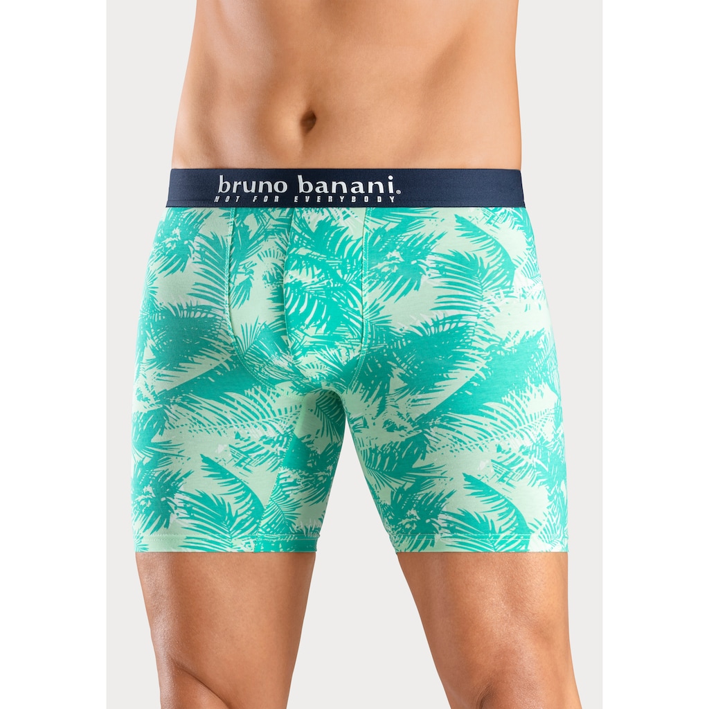 Bruno Banani Langer Boxer, (Packung, 4 St., 4er-Pack), mit Palmendruck und unifarben aus Baumwollmischung