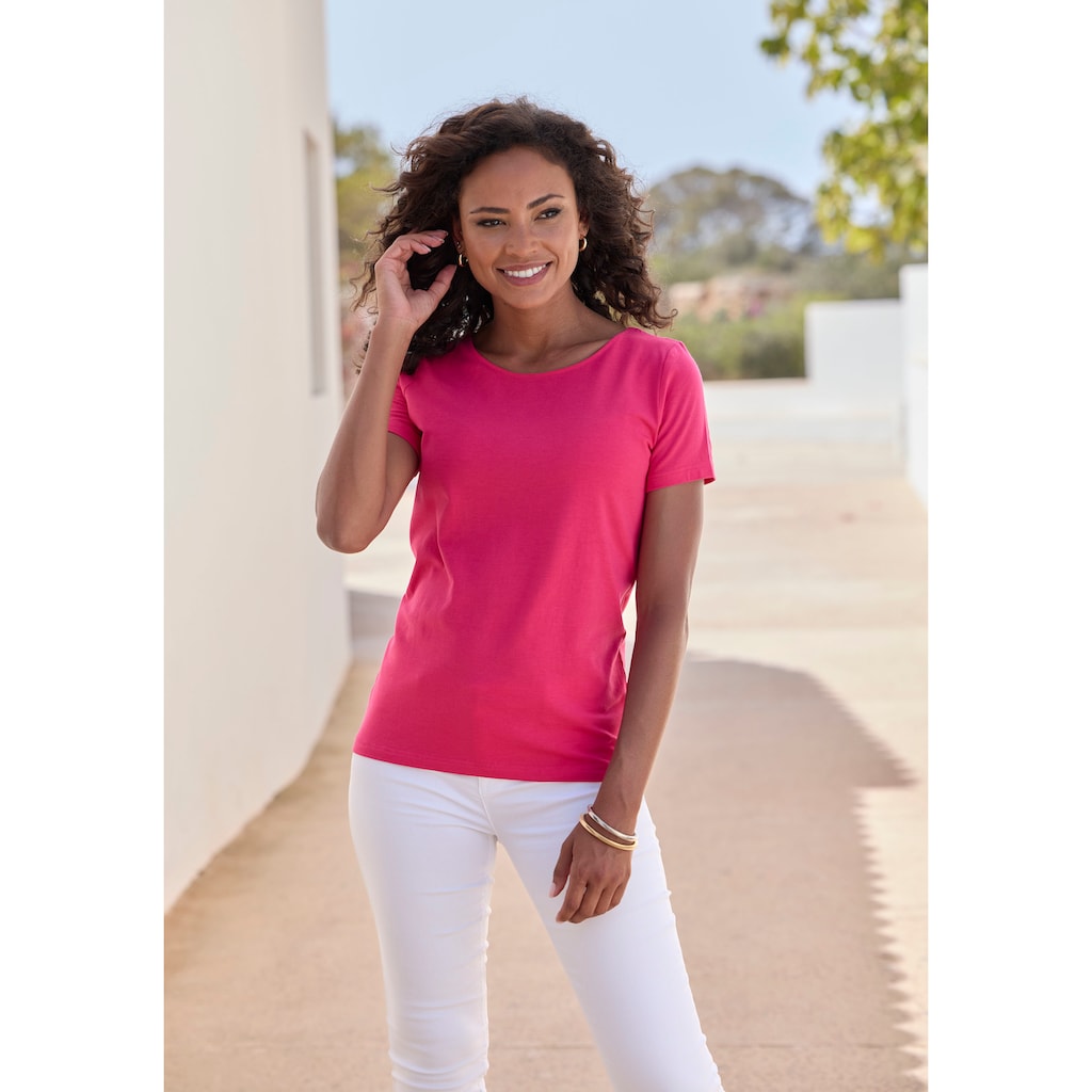LASCANA T-Shirt »mit Rundhals-Ausschnitt«, (2er-Pack), aus elastischer Baumwoll-Modal-Qualität