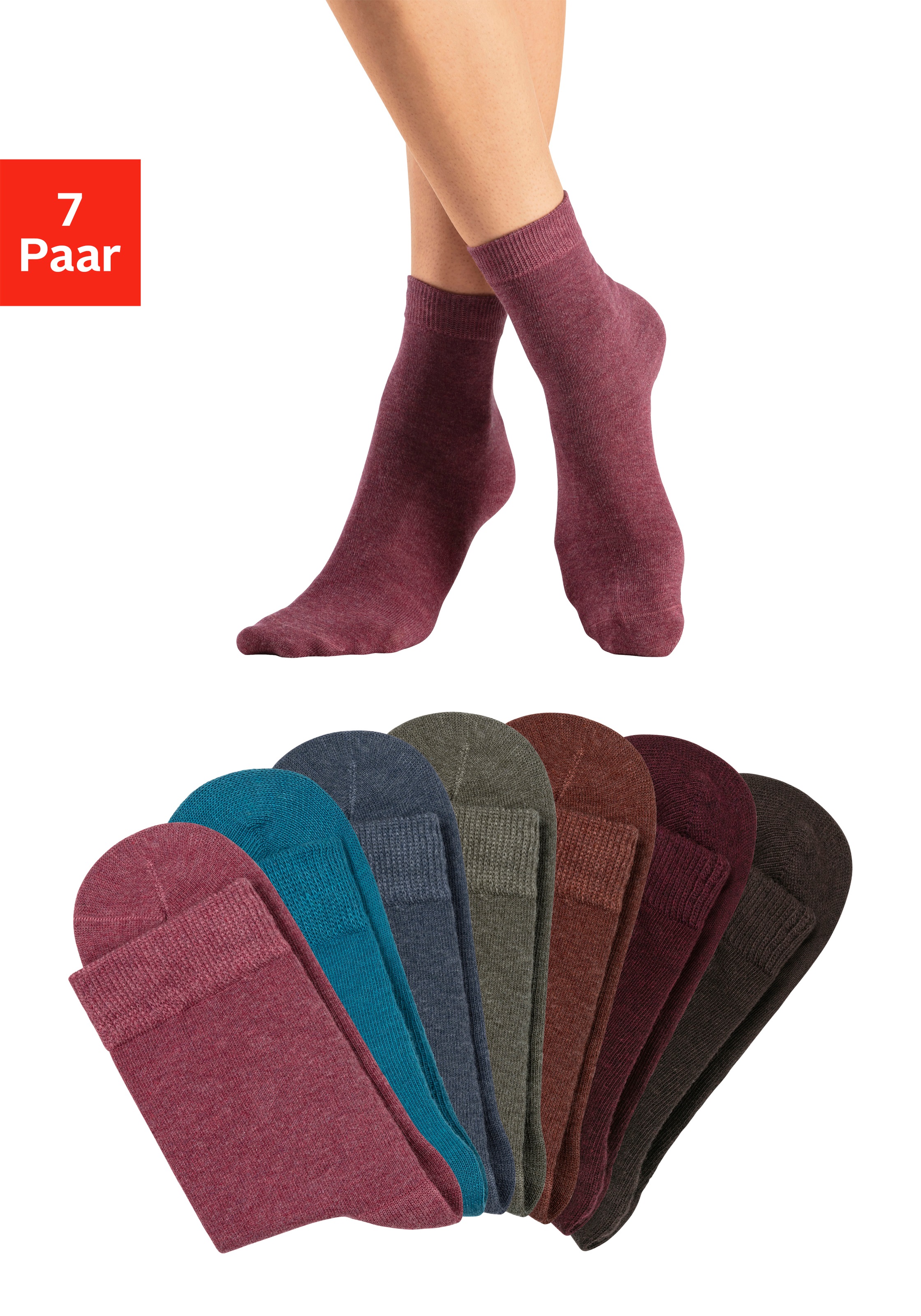 LASCANA Basicsocken Packung, 7 Paar tlg. in bunten Melange-Farben