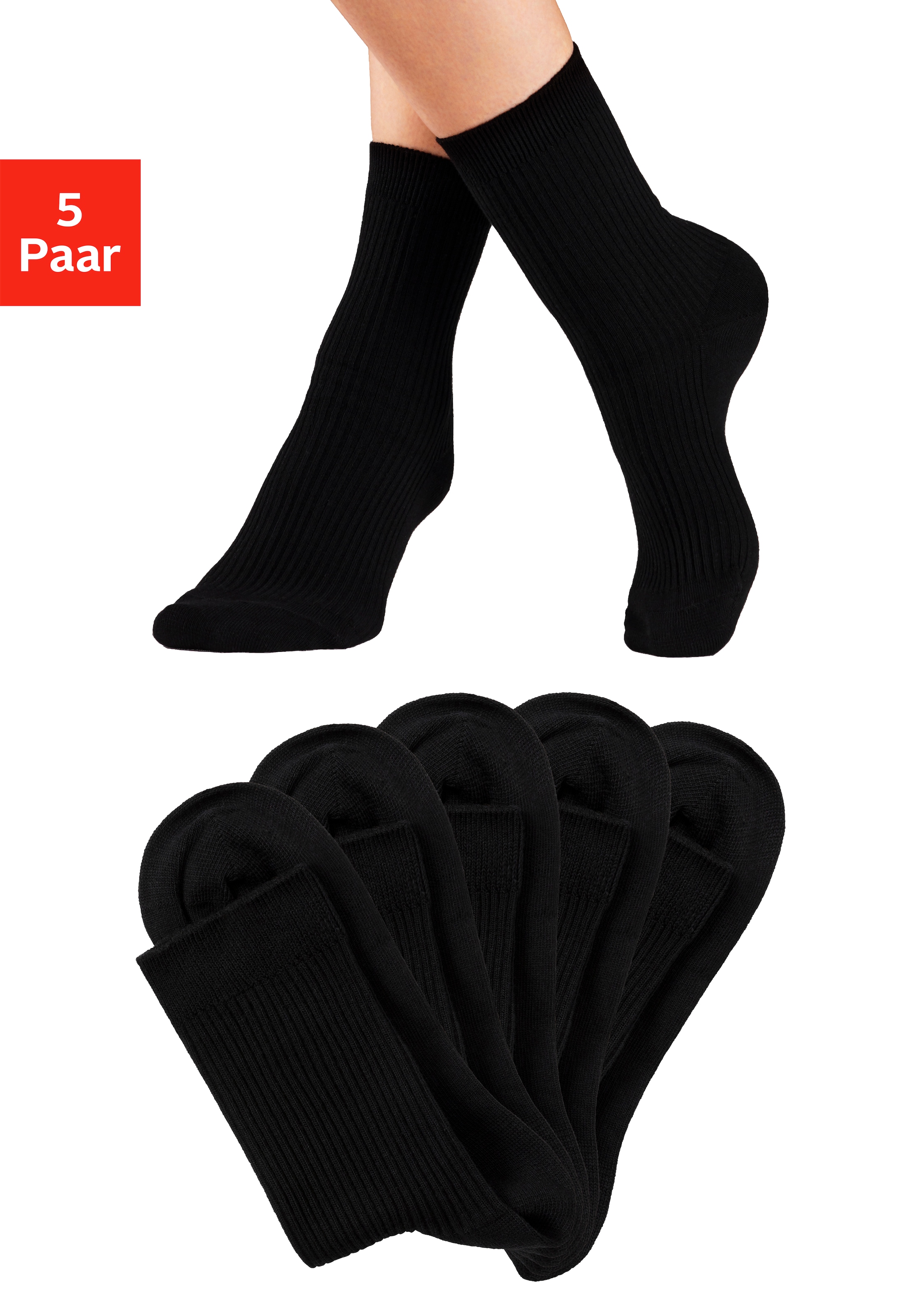 Lavana Basicsocken Packung, 5 Stk. tlg. mit feiner Rippe