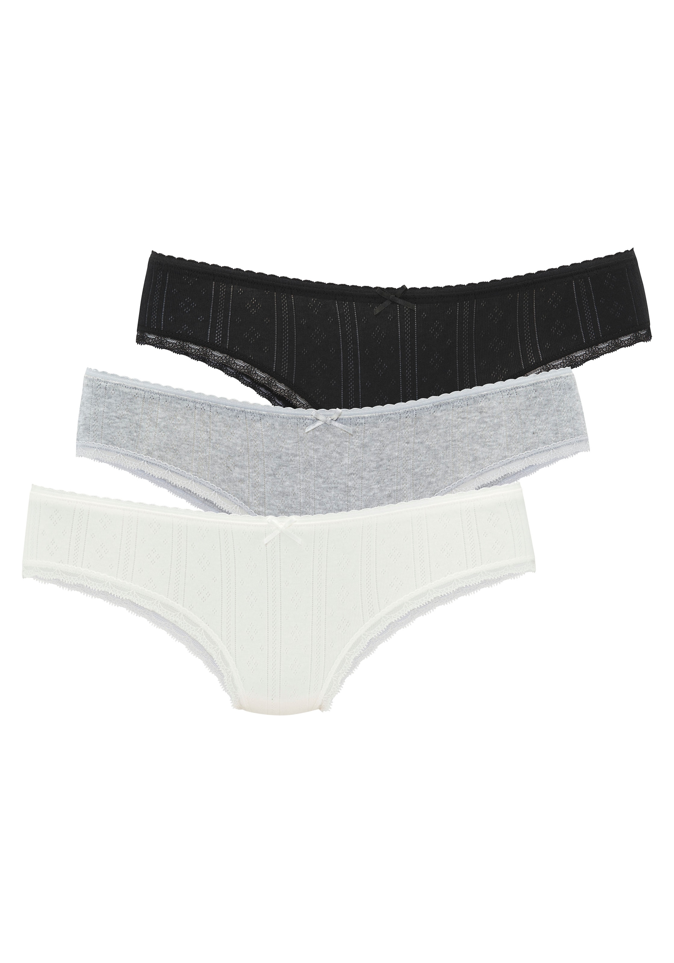 Vivance Brasilslip 3er-Pack, aus feiner Pointelle-Ware mit Spitze, reine Baumwolle