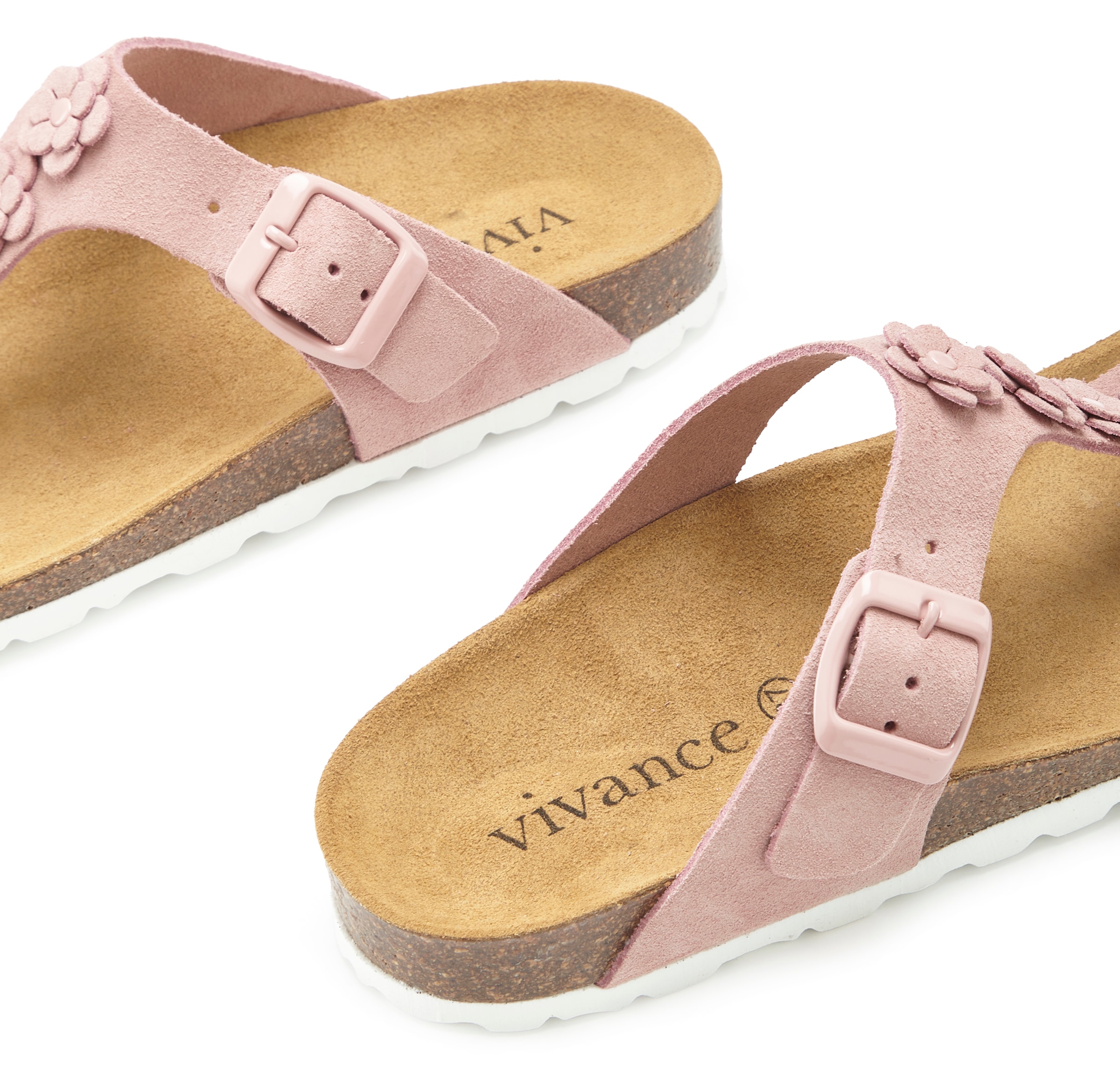 Vivance Pantolette »Mule, Sandale, offener Schuh, Sommerschuh,«  NEU aus Leder mit Korkfussbett und Blüten-Applikation