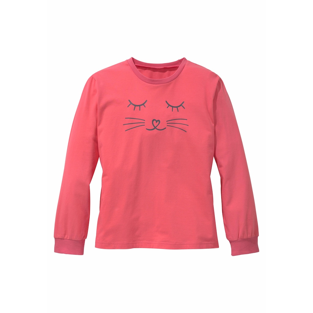 Vivance Pyjama, (2 tlg., 1 Stück), Schlafanzug in langer Form mit Cat Print