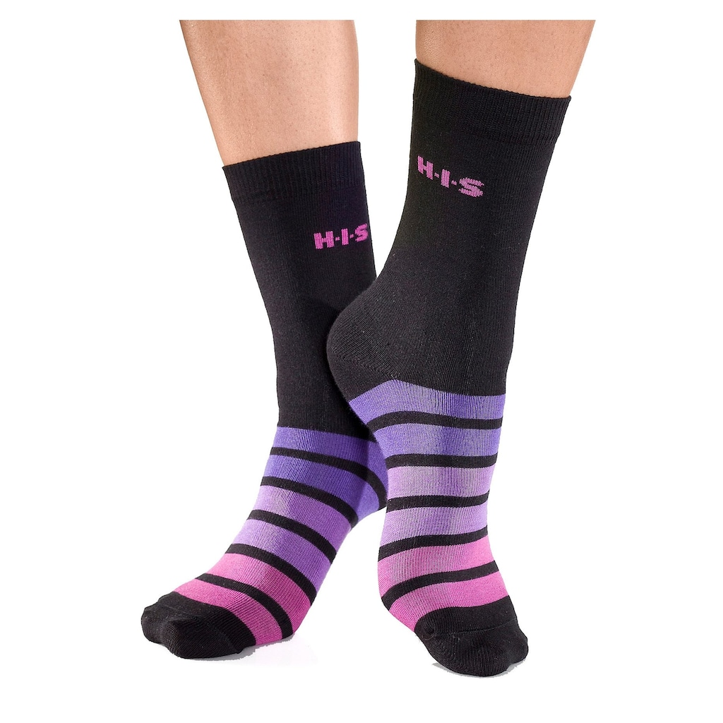 H.I.S Freizeitsocken, (Packung, 7 Paar), mit buntem Ringelmuster