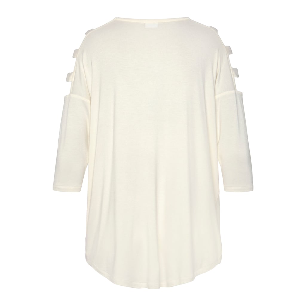 LASCANA 3/4-Arm-Shirt, mit Cut-outs, raffiniertes Longsleeve, schulterfrei