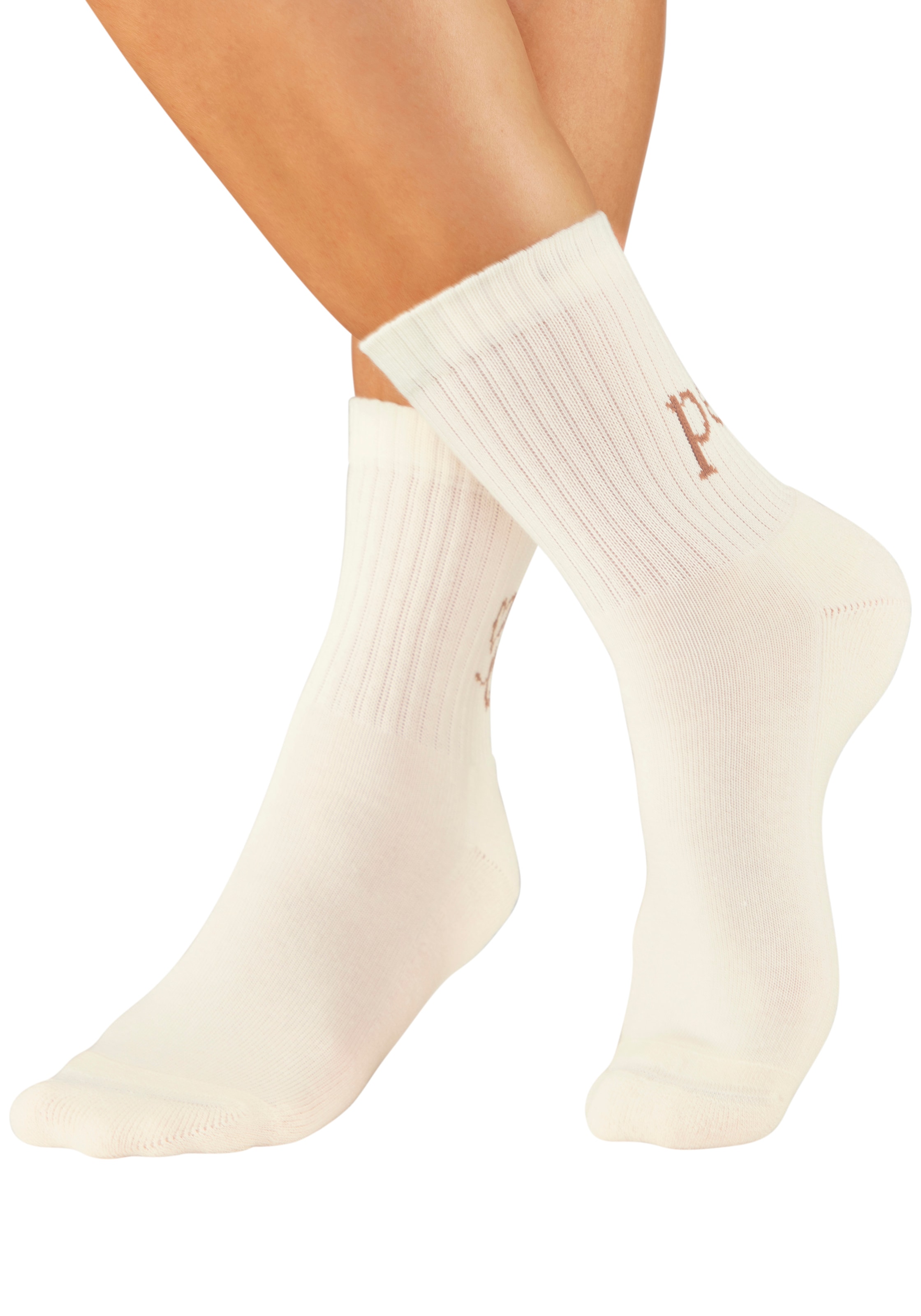 H.I.S Chaussettes de tennis »Damen Sportsocken daily socks« Paquet, 7 Couple tlg. avec du molleton bouclé au pied et des inscriptions attrayantes