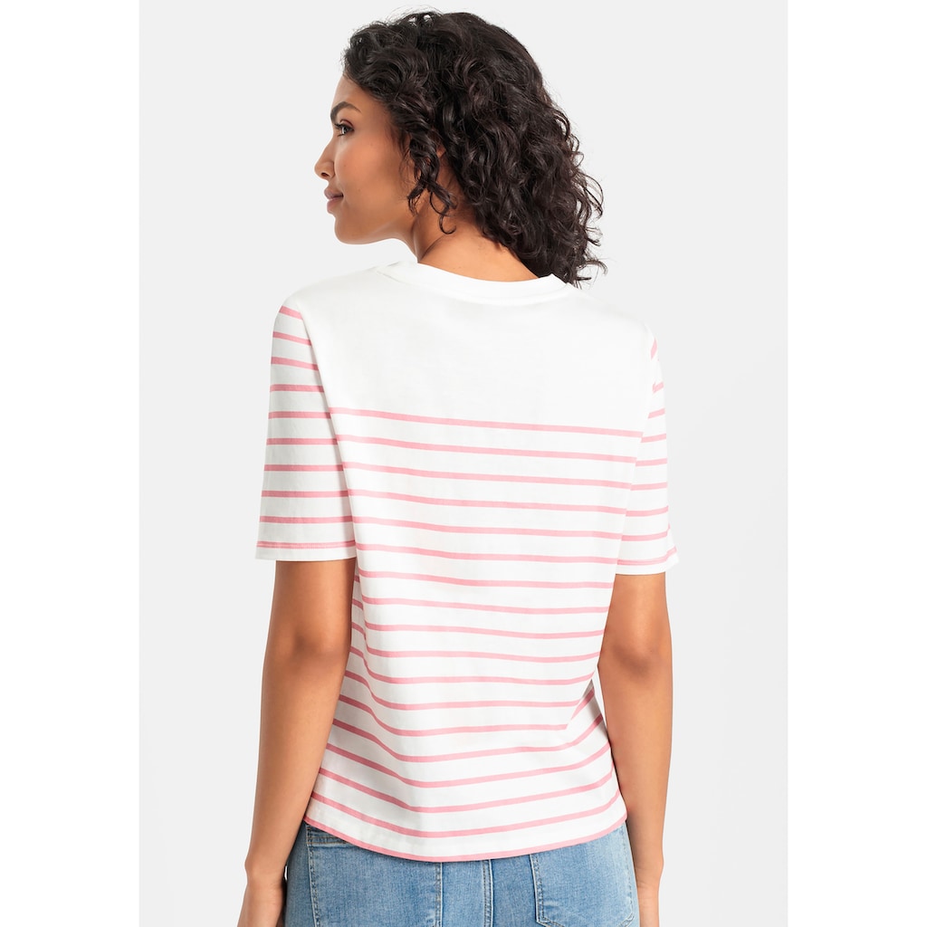 LASCANA T-Shirt, mit Streifen, Kurzarmshirt aus Baumwolle, schlanke Optik, Basic