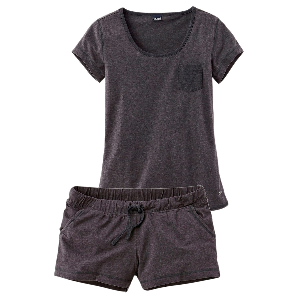 Arizona Shorty, (2 tlg.), meliert mit Rundhalsausschnitt Brusttasche
