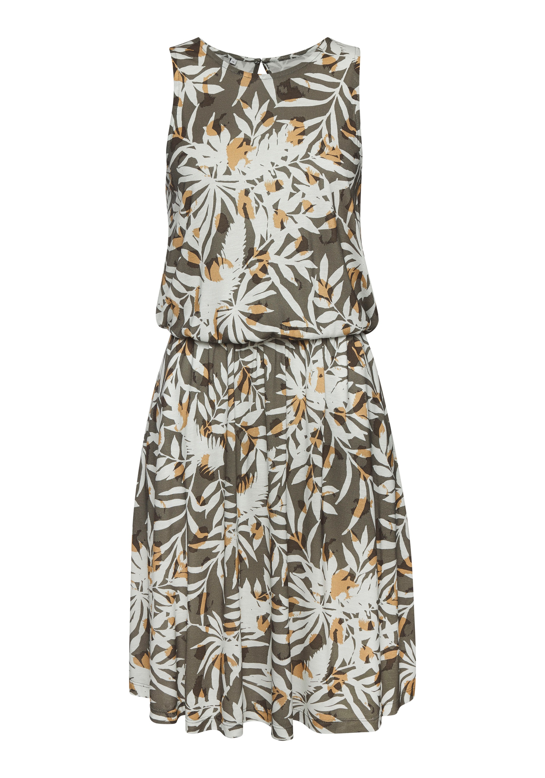 Vivance Jerseykleid "mit Blätterdruck" Seitennahttaschen kurzes Sommerkleid, Strandkleid mit Alloverdruck, Viskosekleid