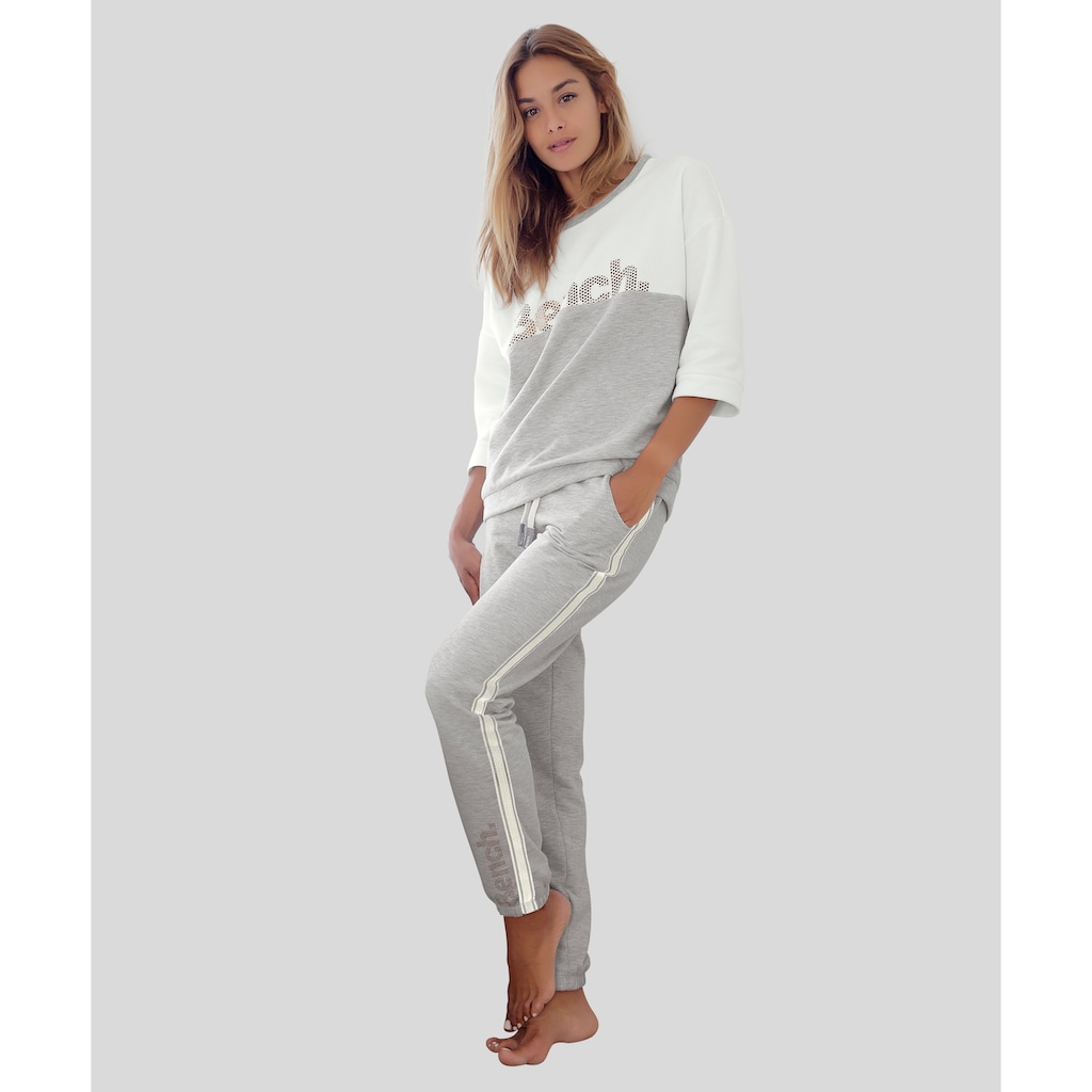 Bench. Relaxhose, mit gestreiftem Bund und Glanzprint, Loungewear, Loungeanzug