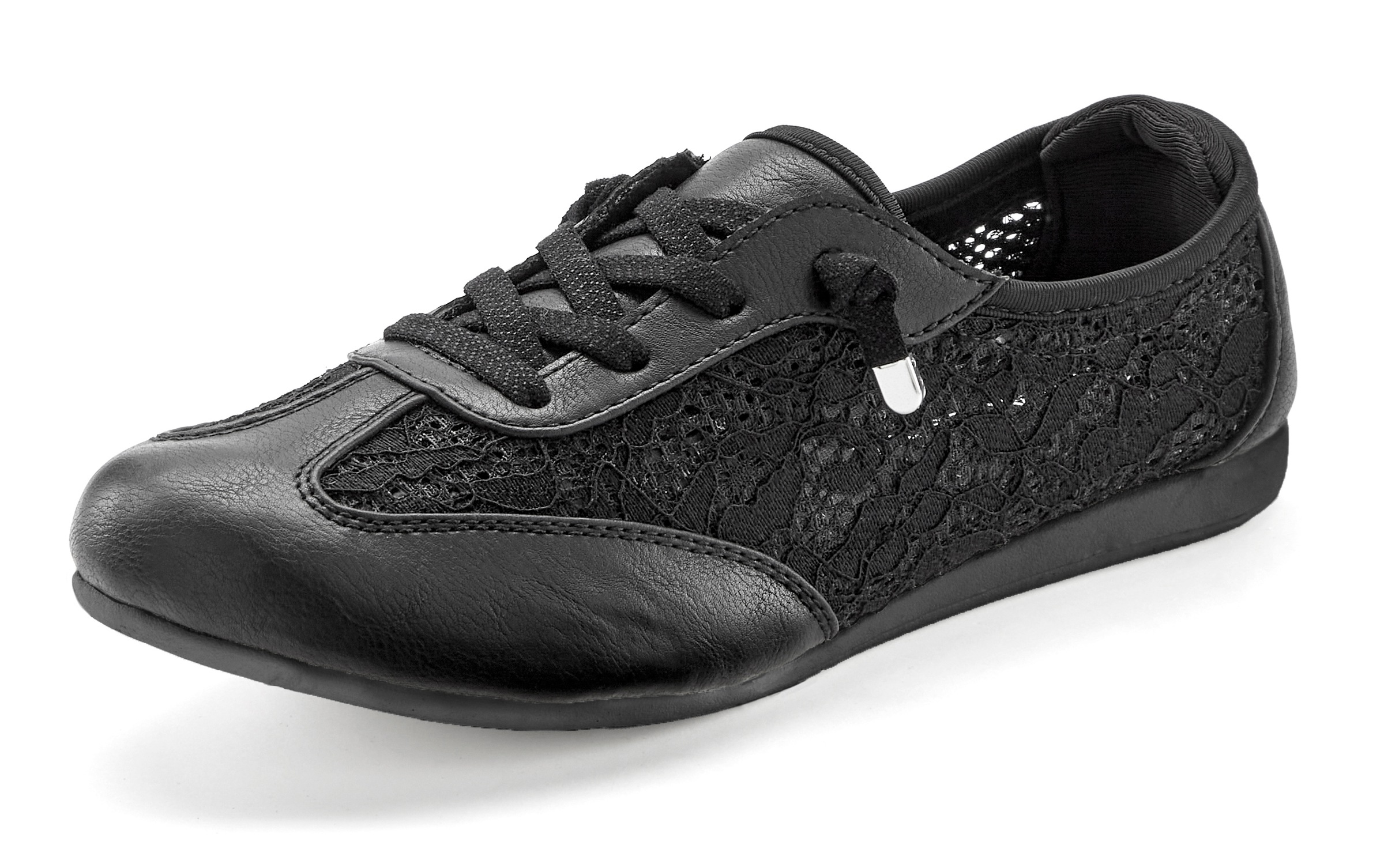 LASCANA Sneaker »Freizeitschuh, Halbschuh mit modischen Spitzendetails«, zum Reinschlüpfen mit elastischen Schnürbändern VEGAN