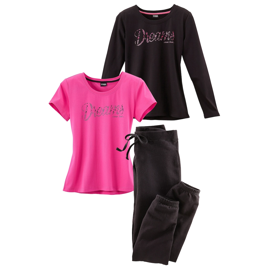Vivance Dreams Pyjama, (Set, 3 teilig), mit Frontschriftzug