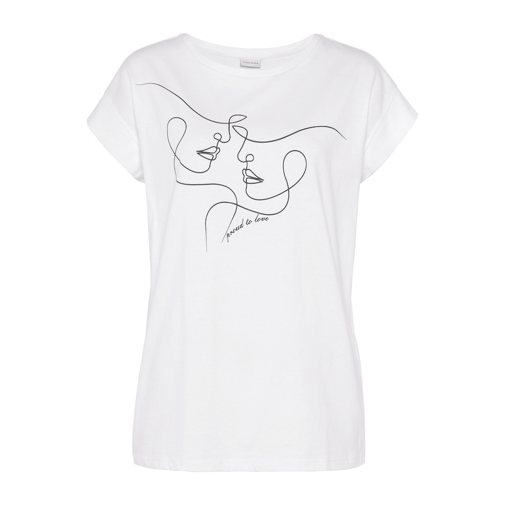 LASCANA Kurzarmshirt, mit Frontdruck, T-Shirt aus Baumwolle, Printshirt, Basic